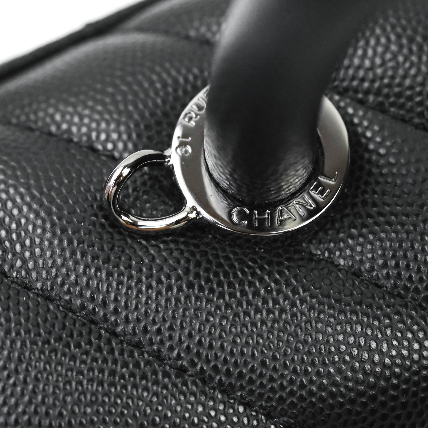 Chanel Mini (Small) Coco Handle Chevron Black Caviar Gun Metal Hardware