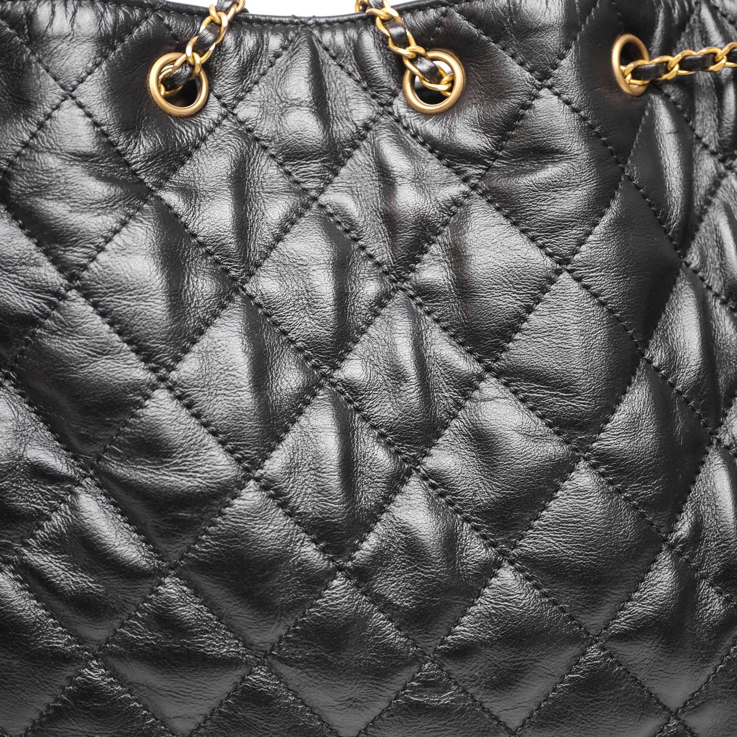 Chanel 25 Medium Black Crumpled Calfskin Aged Gold Hardware
