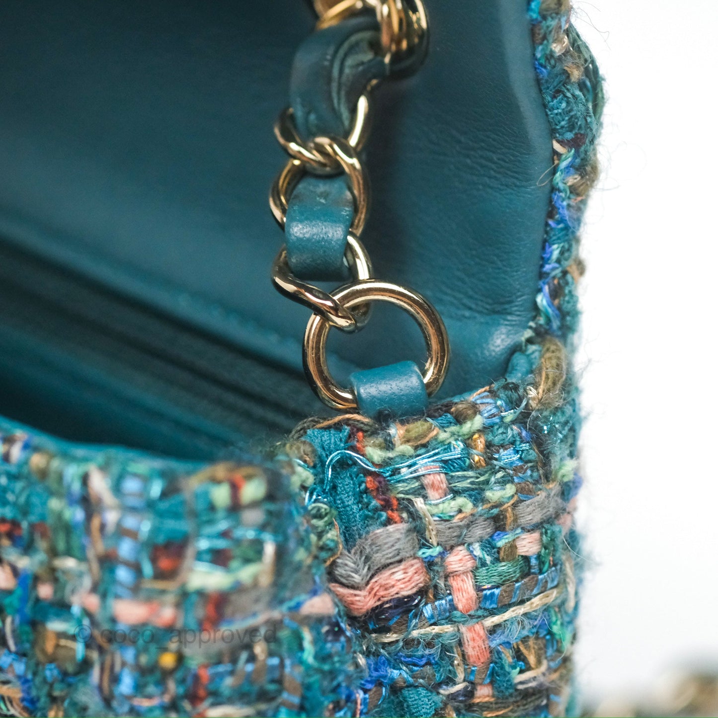 Chanel Mini Rectangular Flap Teal Tweed Gold Hardware