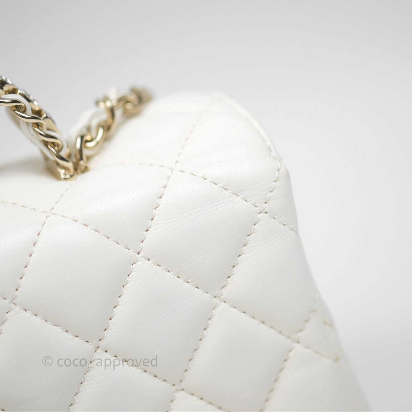 Chanel Crystals Top Handle Mini Rectangular Flap Bag White Lambskin Gold Hardware