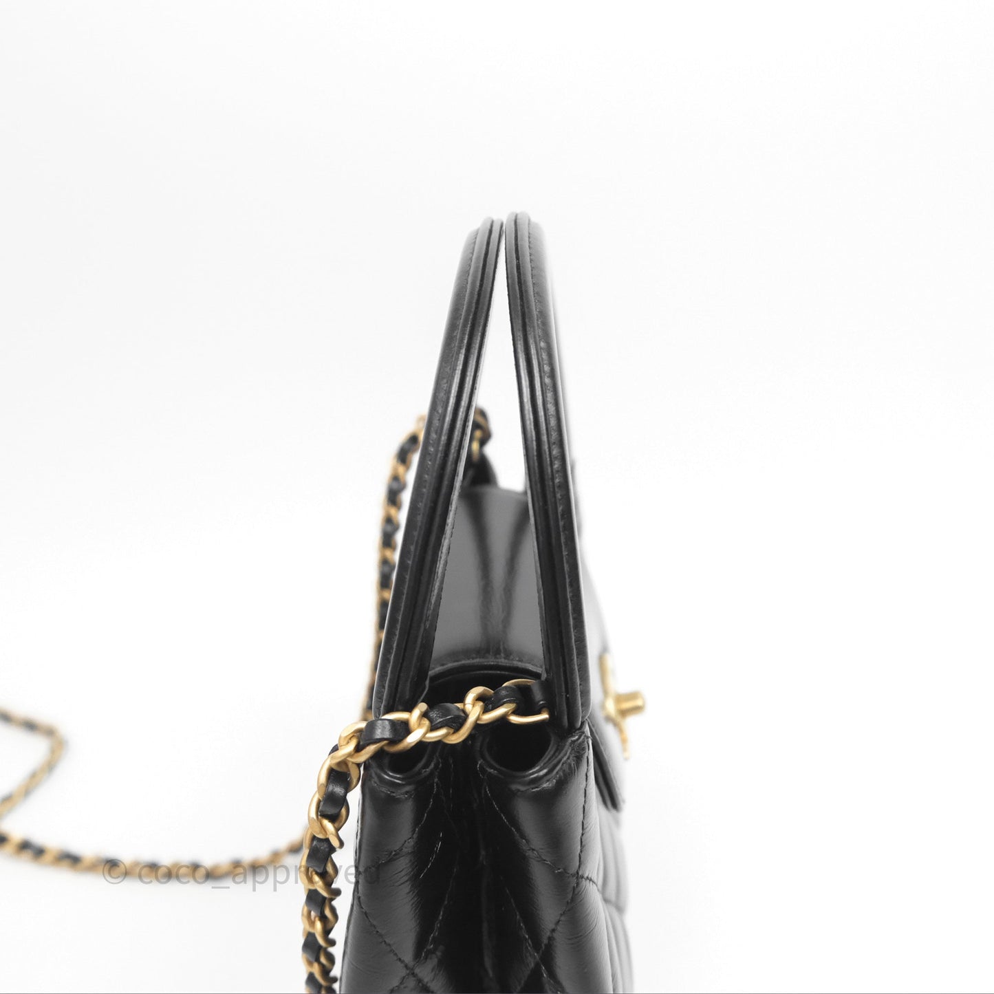 Chanel Kelly Bag Quilted Black Shiny Crumpled Calfskin Aged Gold Hardware