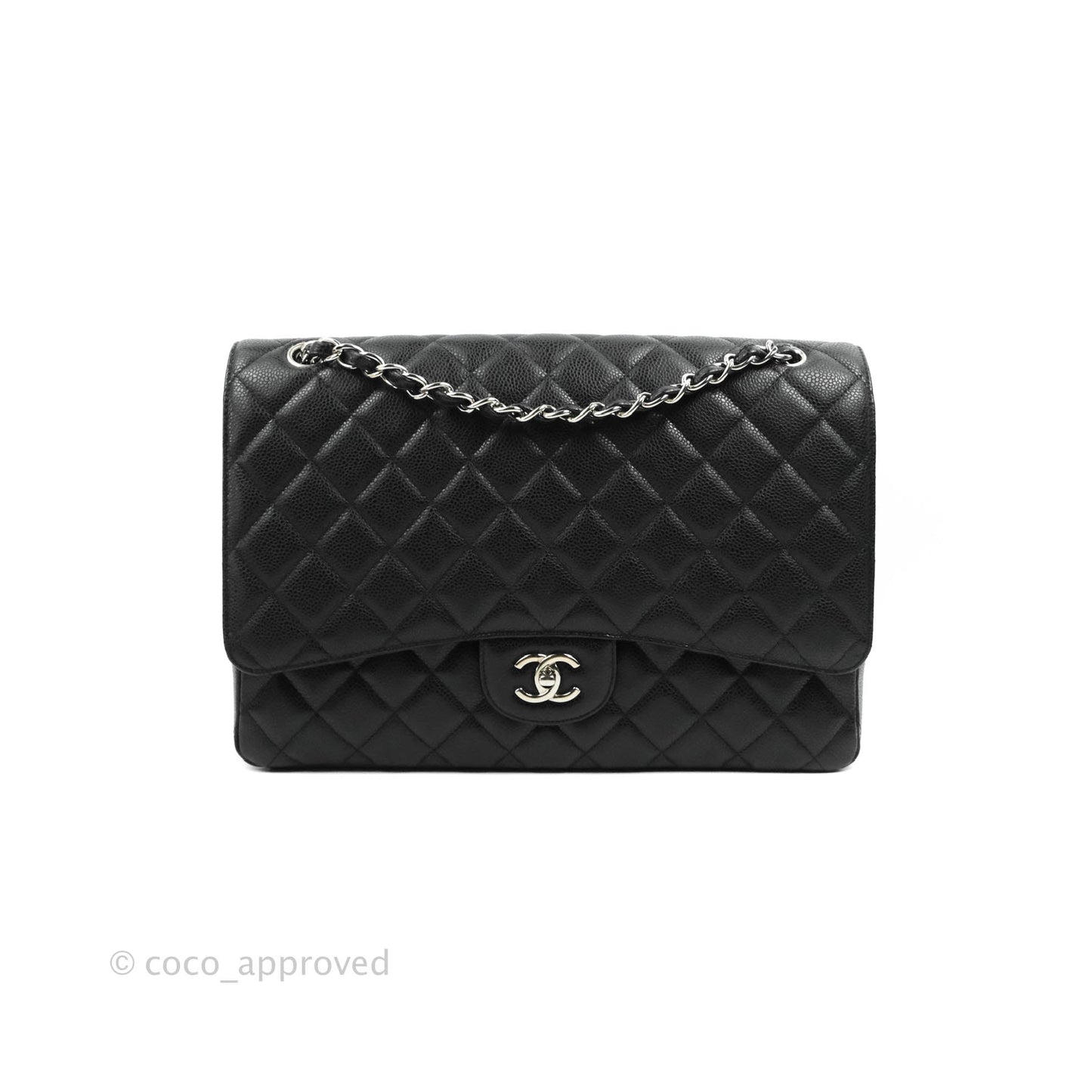 Chanel Single Flap Maxi Caviar Black Silver Hardware