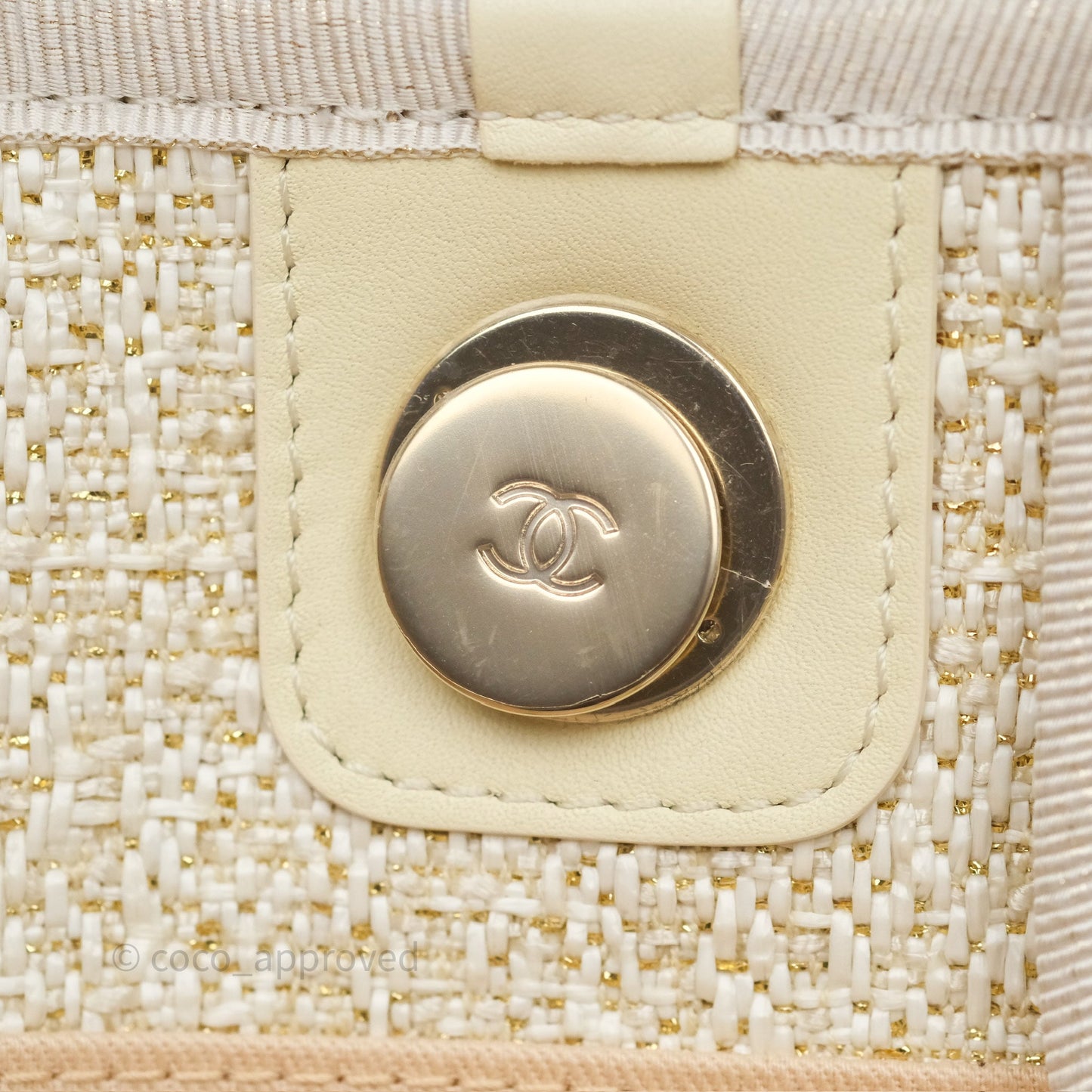 Chanel Large Deauville Ivory/Gold Canvas Gold Hardware