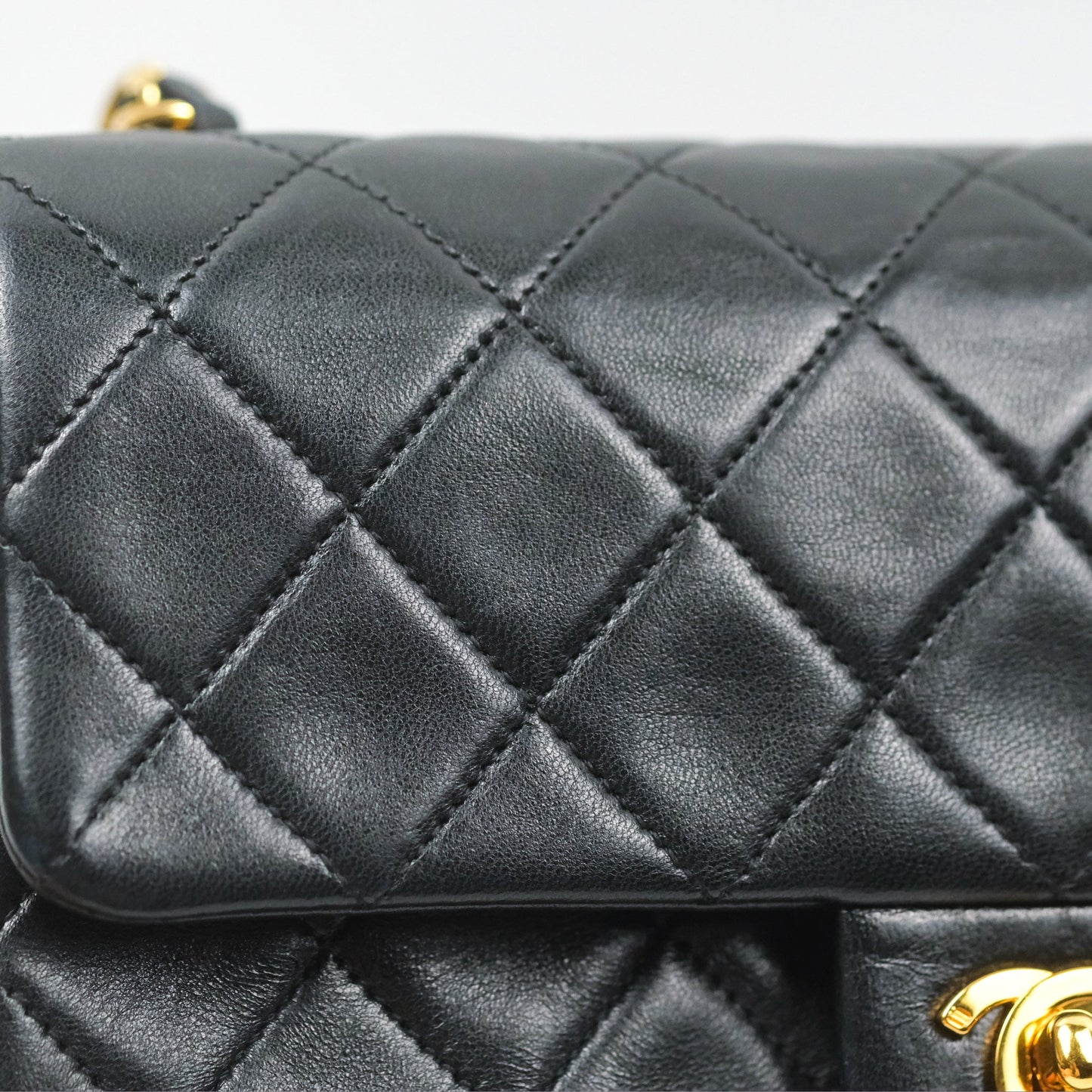 Chanel Vintage Square Flap Bag Black Lambskin 24K Gold Hardware