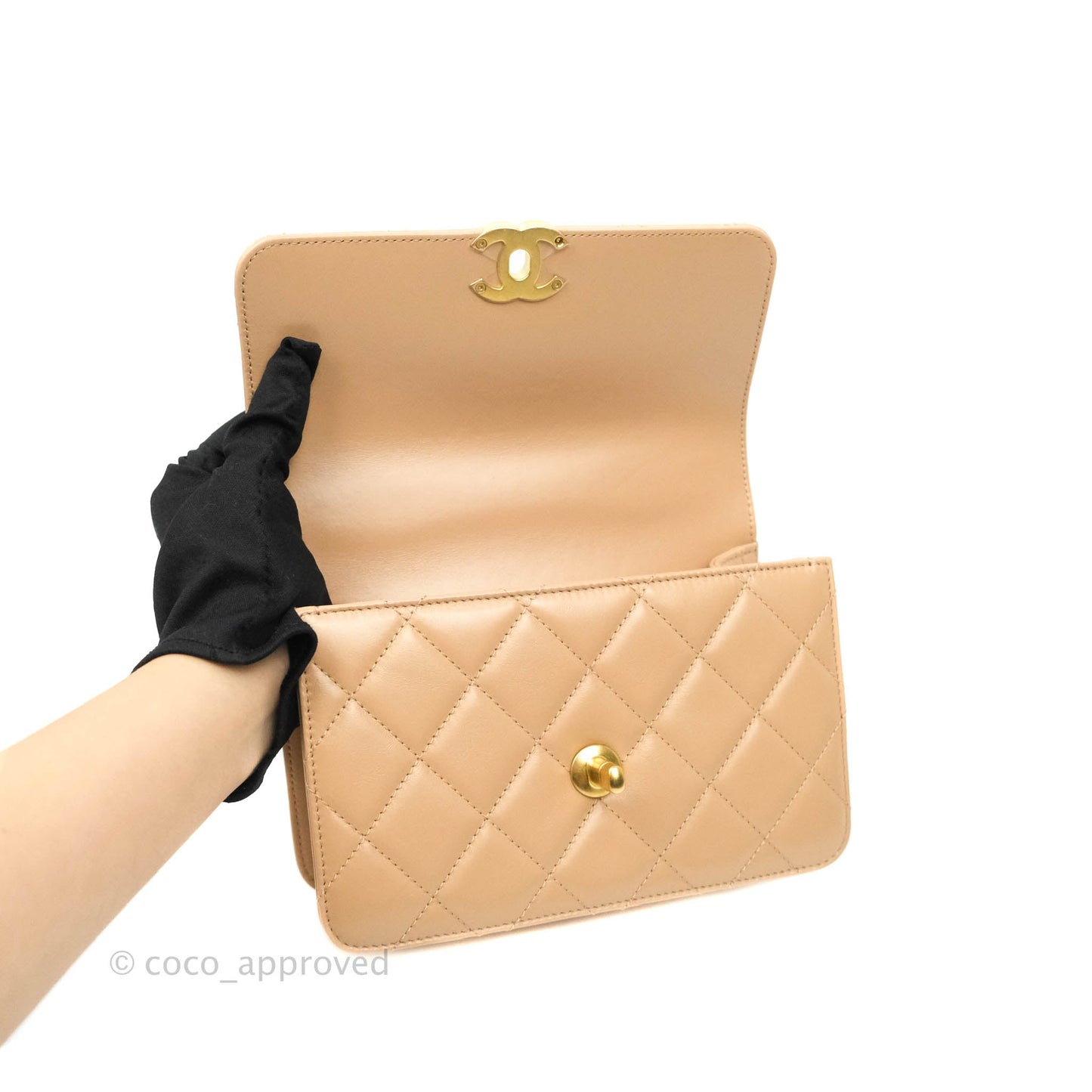 Chanel Quilted Mini Perfect Fit Adjustable Beige Calfskin Gold Hardware 21A