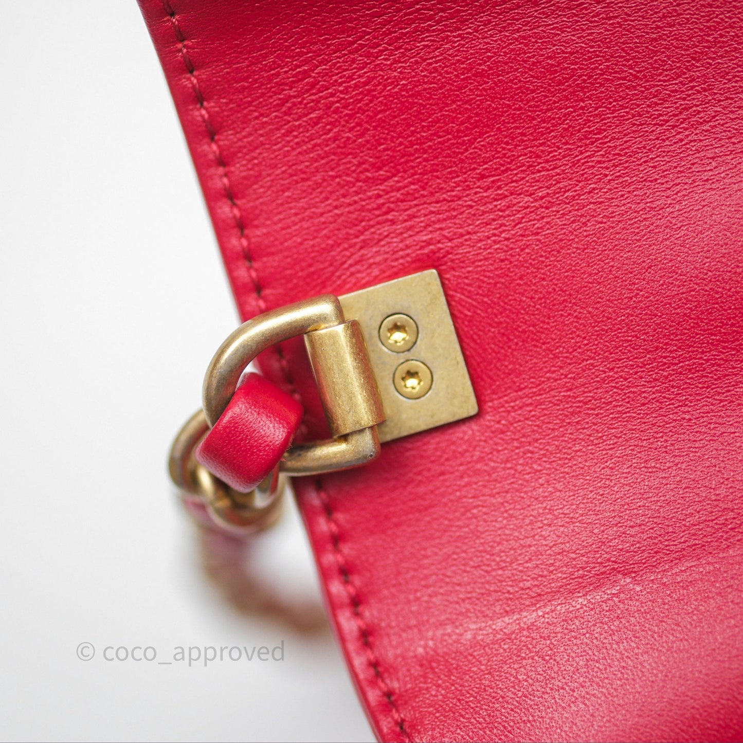 Chanel Quilted Flap Bag  with Pearl Logo Top Handle Red Lambskin Aged Gold Hardware