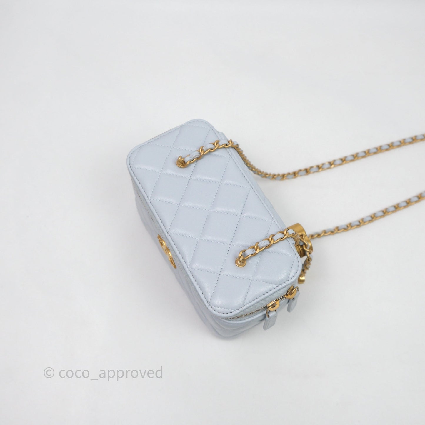 Chanel Vanity with Adjustable Chain Blue Lambskin Aged Gold Hardware