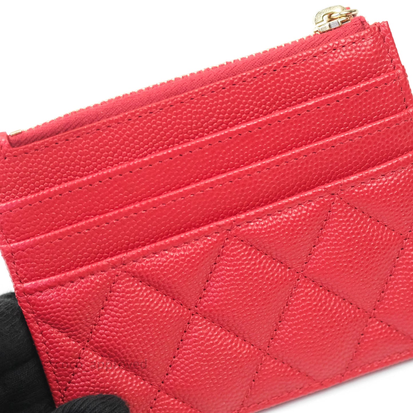 Chanel Quilted CC Zipped Card Holder Caviar Red Gold Hardware