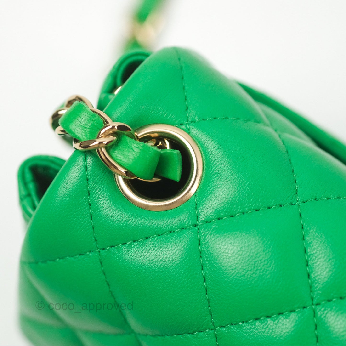 Chanel Quilted Mini Square Green Lambskin Gold Hardware