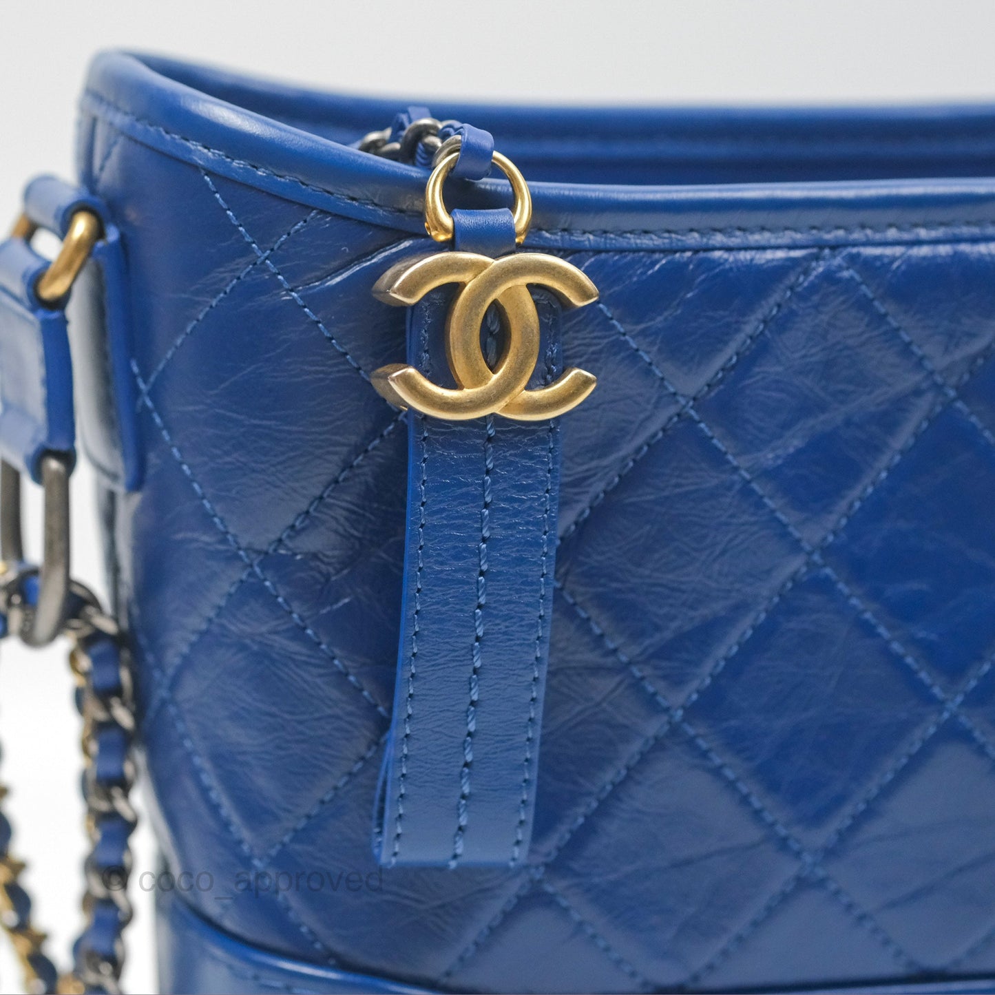 Chanel Quilted Medium Gabrielle Logo Handle Hobo Blue Aged Calfskin