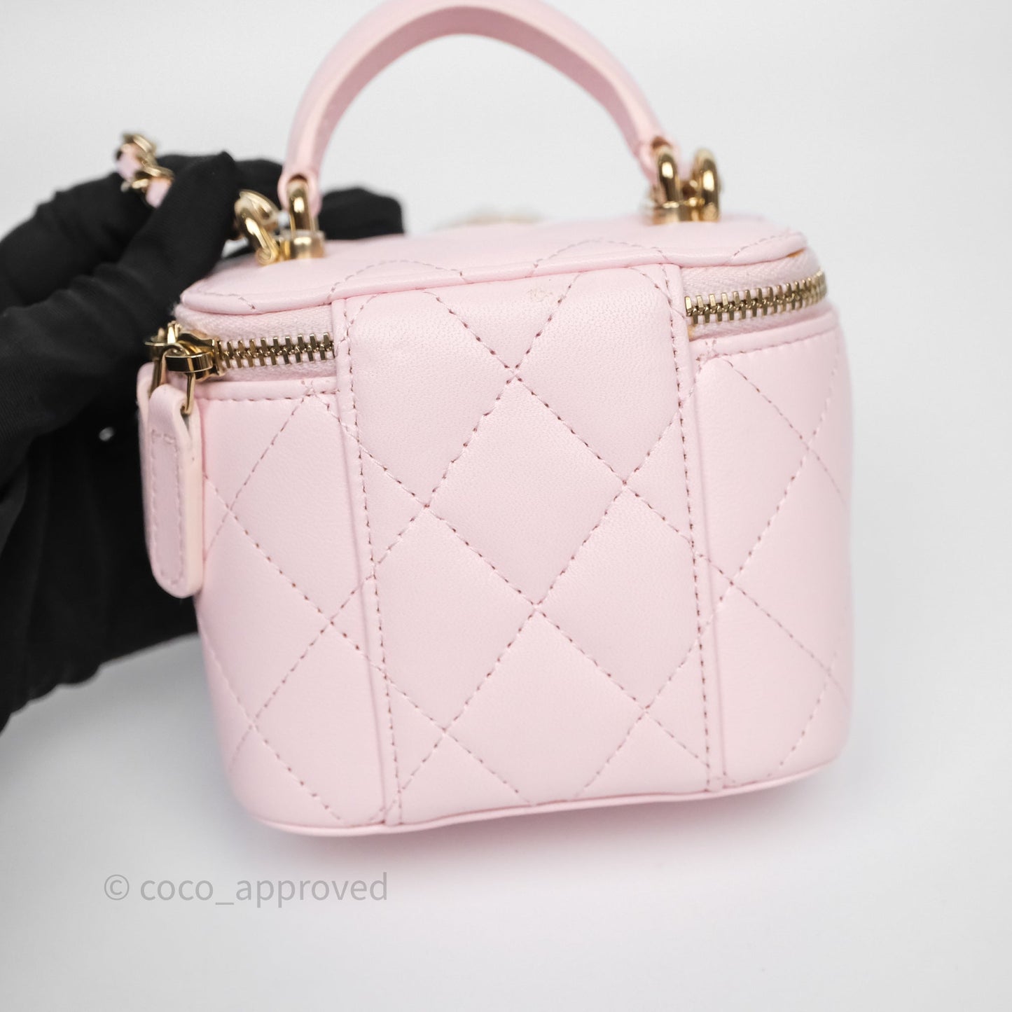 Chanel Mini Top Handle Vanity With Chain Pink Lambskin Gold Hardware