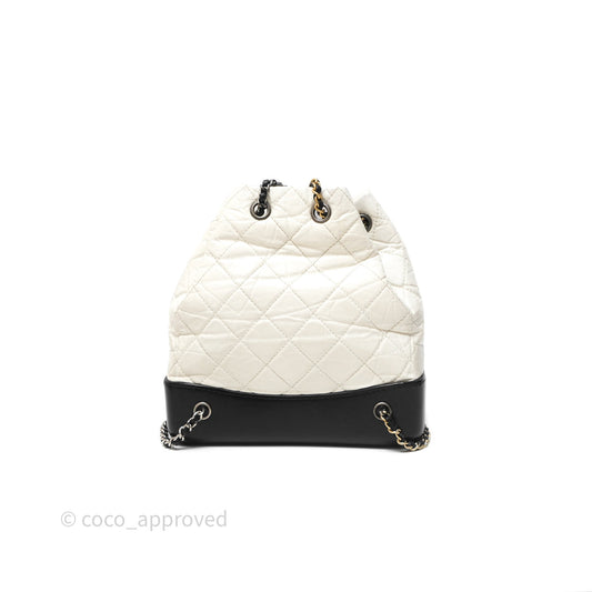 Chanel Small Gabrielle Backpack White Black Aged Calfskin