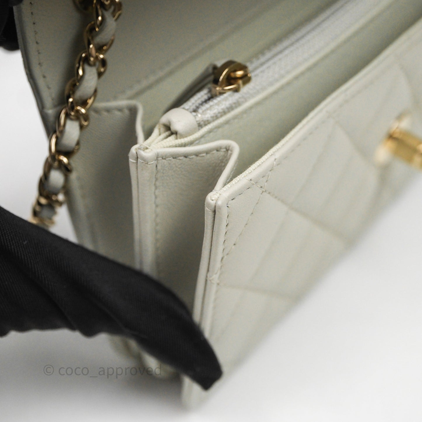 Chanel Trendy CC Wallet On Chain WOC Light Grey Lambskin Gold Hardware N
