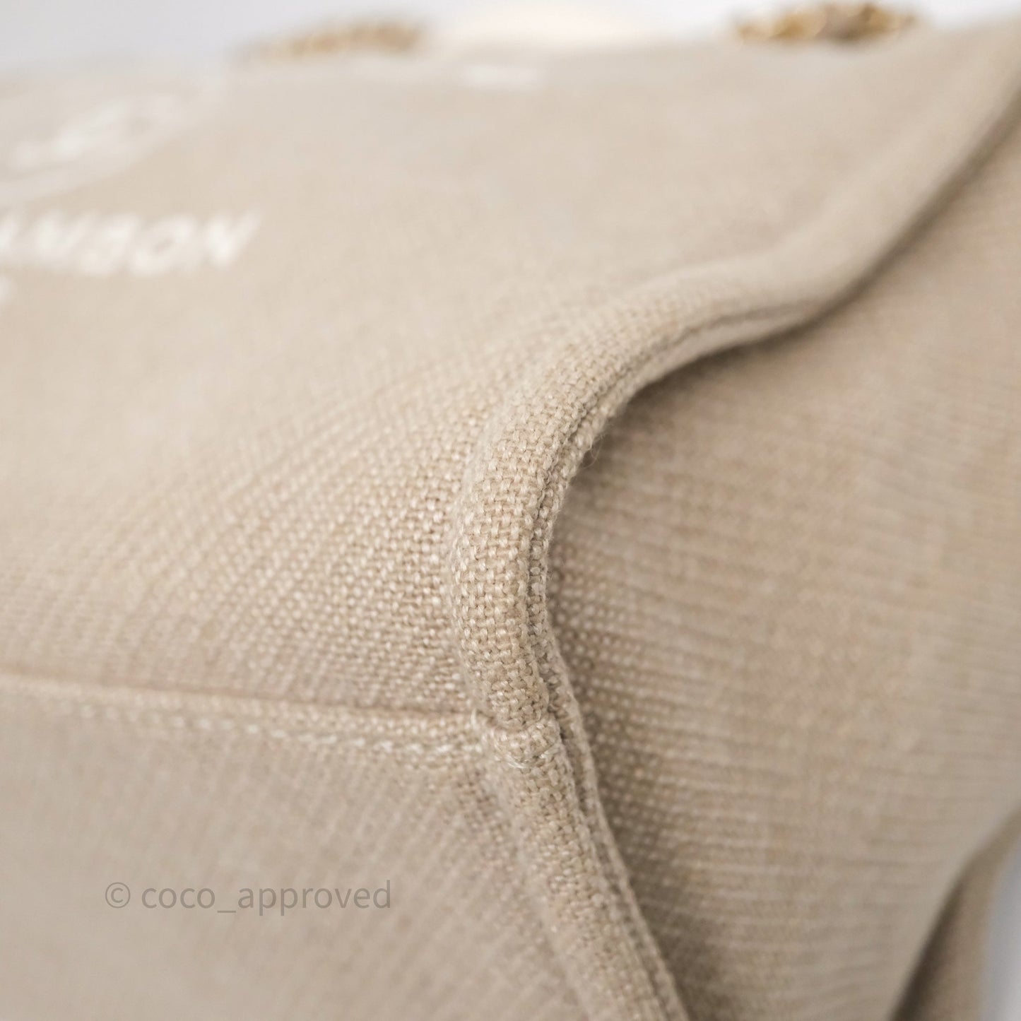 Chanel New Small Deauville Tote Beige Canvas Gold Hardware