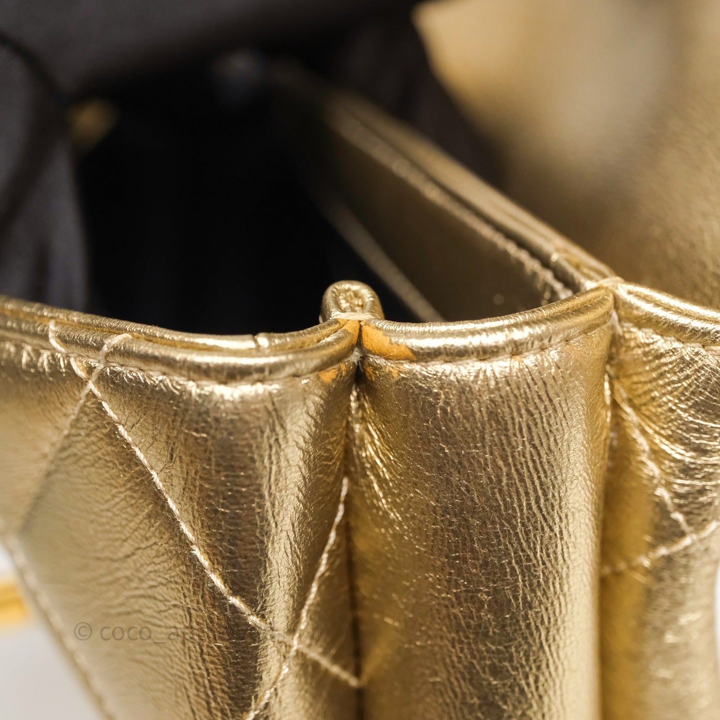 Chanel Mini Crystal Logo Handle Flap Bag Metallic Gold Lambskin 22S