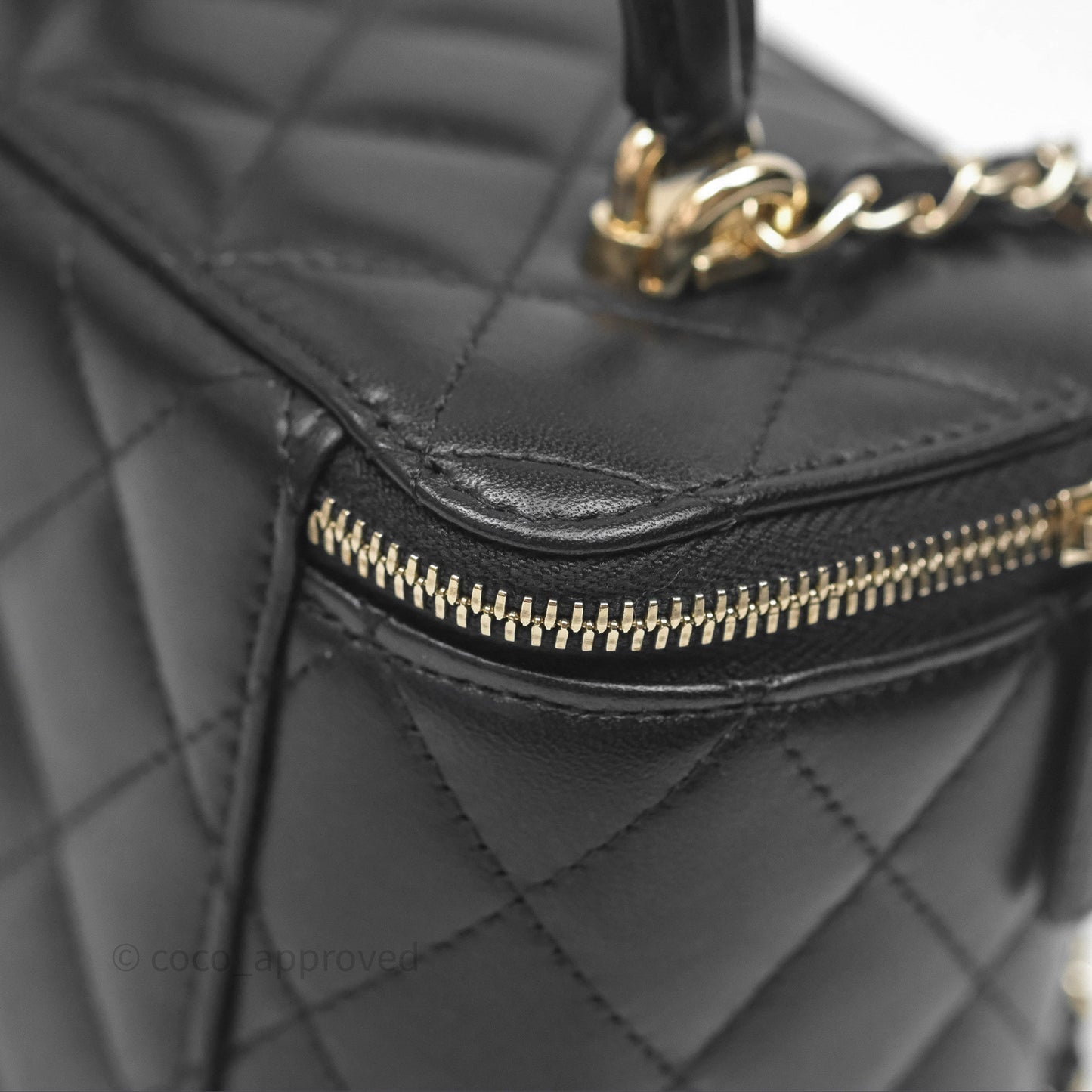 Chanel Classic Vanity Rectangular Top Handle With Chain Black Lambskin Gold Hardware