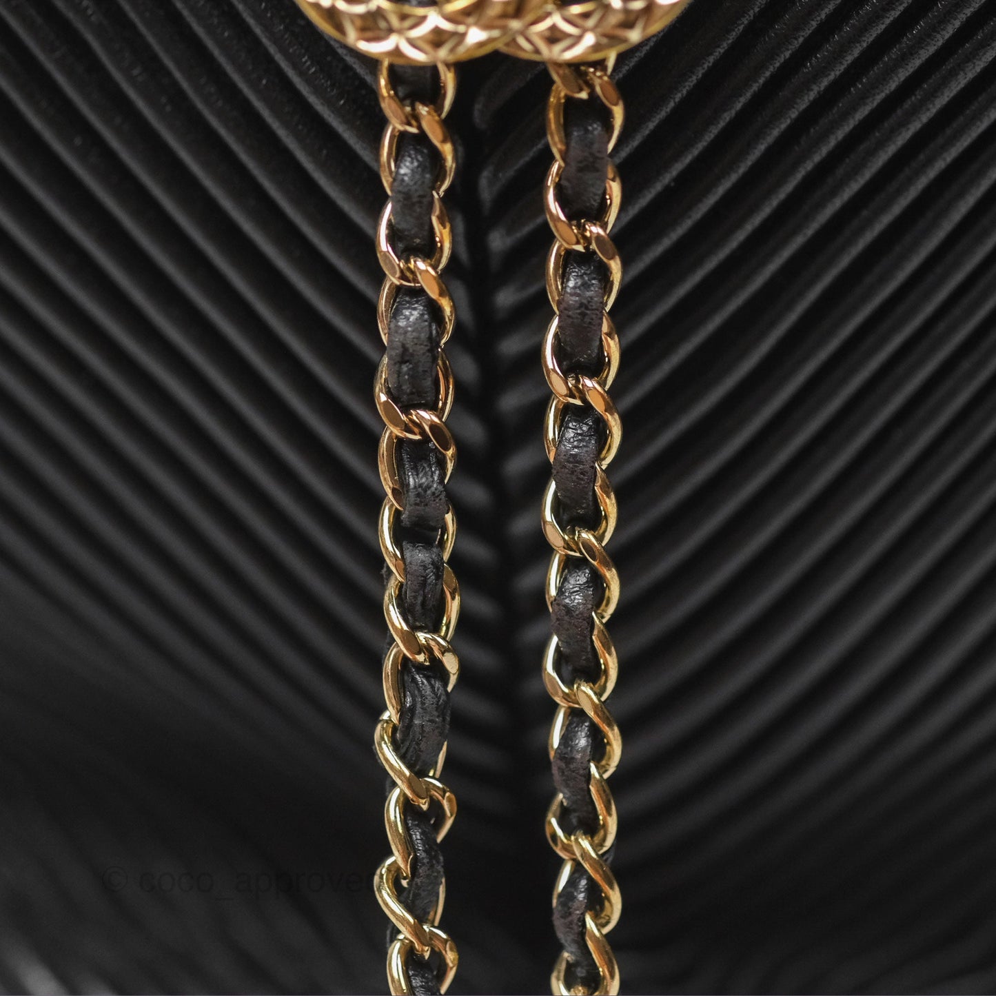 Chanel CC Chain Drawstring Bucket Bag Chevron Black Lambskin Gold Hardware