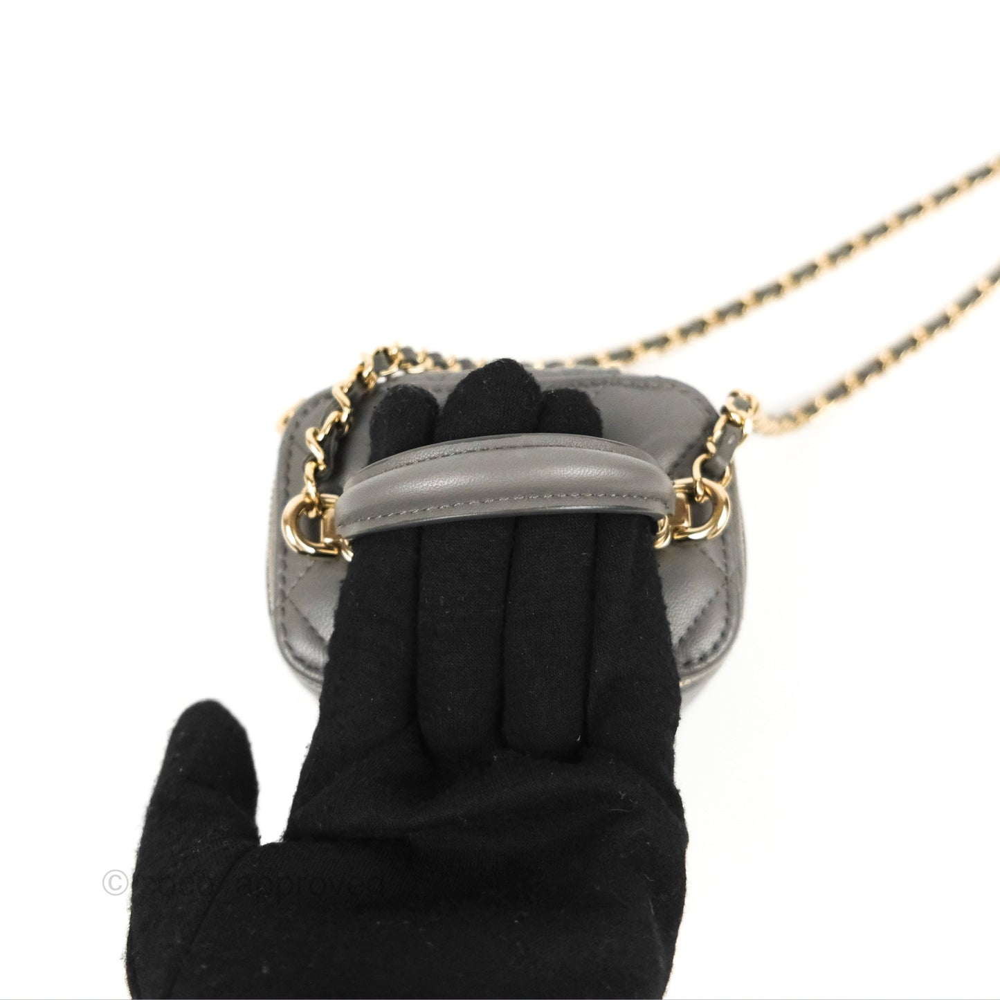 Chanel Mini Top Handle Vanity With Chain Dark Grey Lambskin Gold Hardware