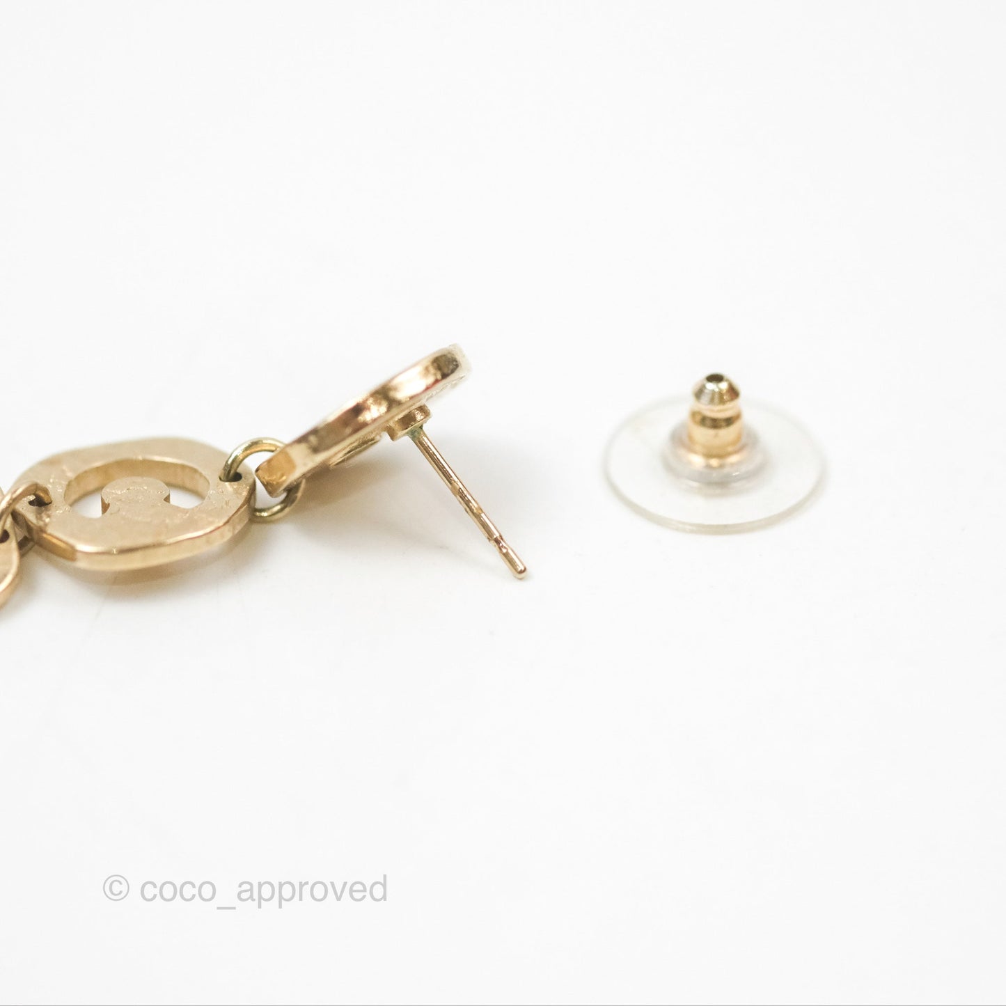 Chanel CC Coco Pearl Round Chain Long Earrings Gold Tone 19A