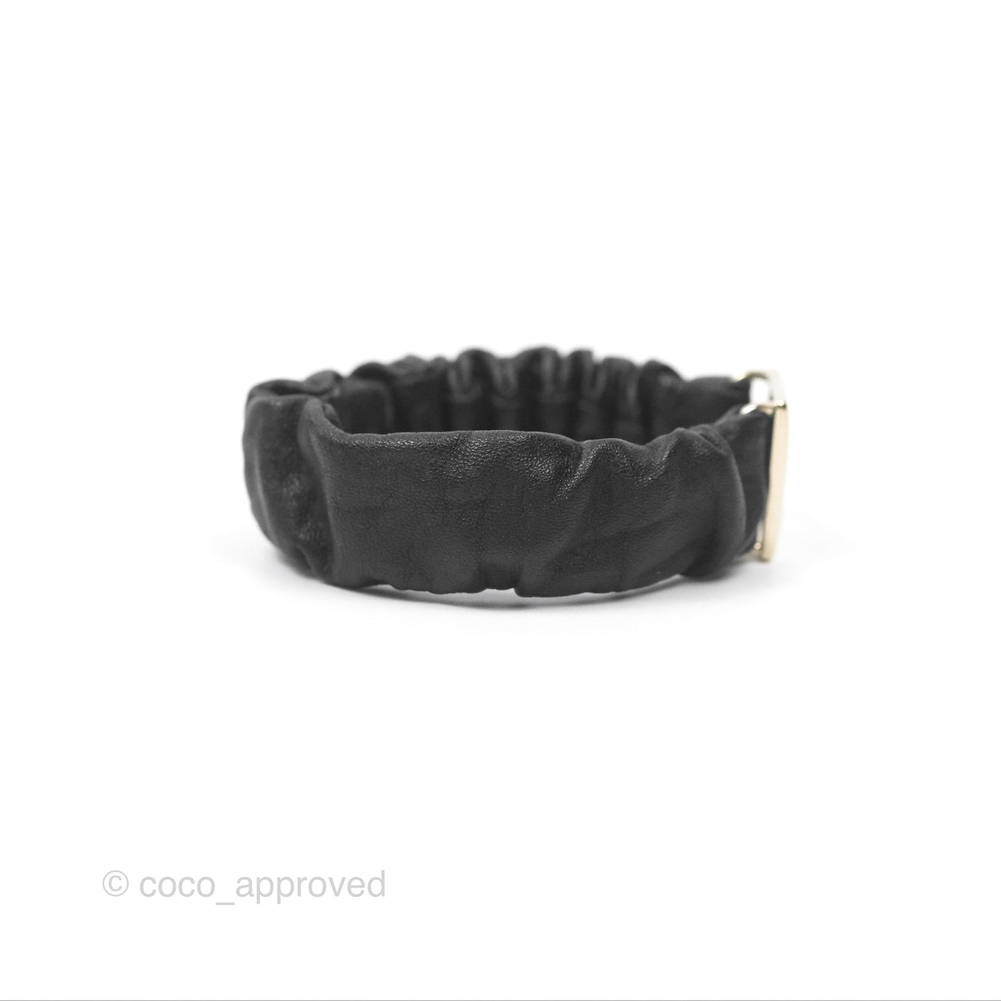 Chanel CC Black Leather Hair Accessory Gold Tone 21B