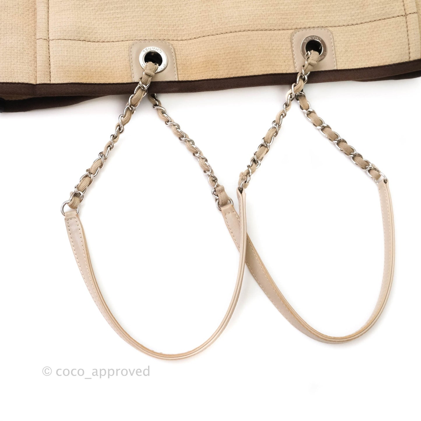 Chanel Canvas Deauville Medium Tote Beige Silver Hardware