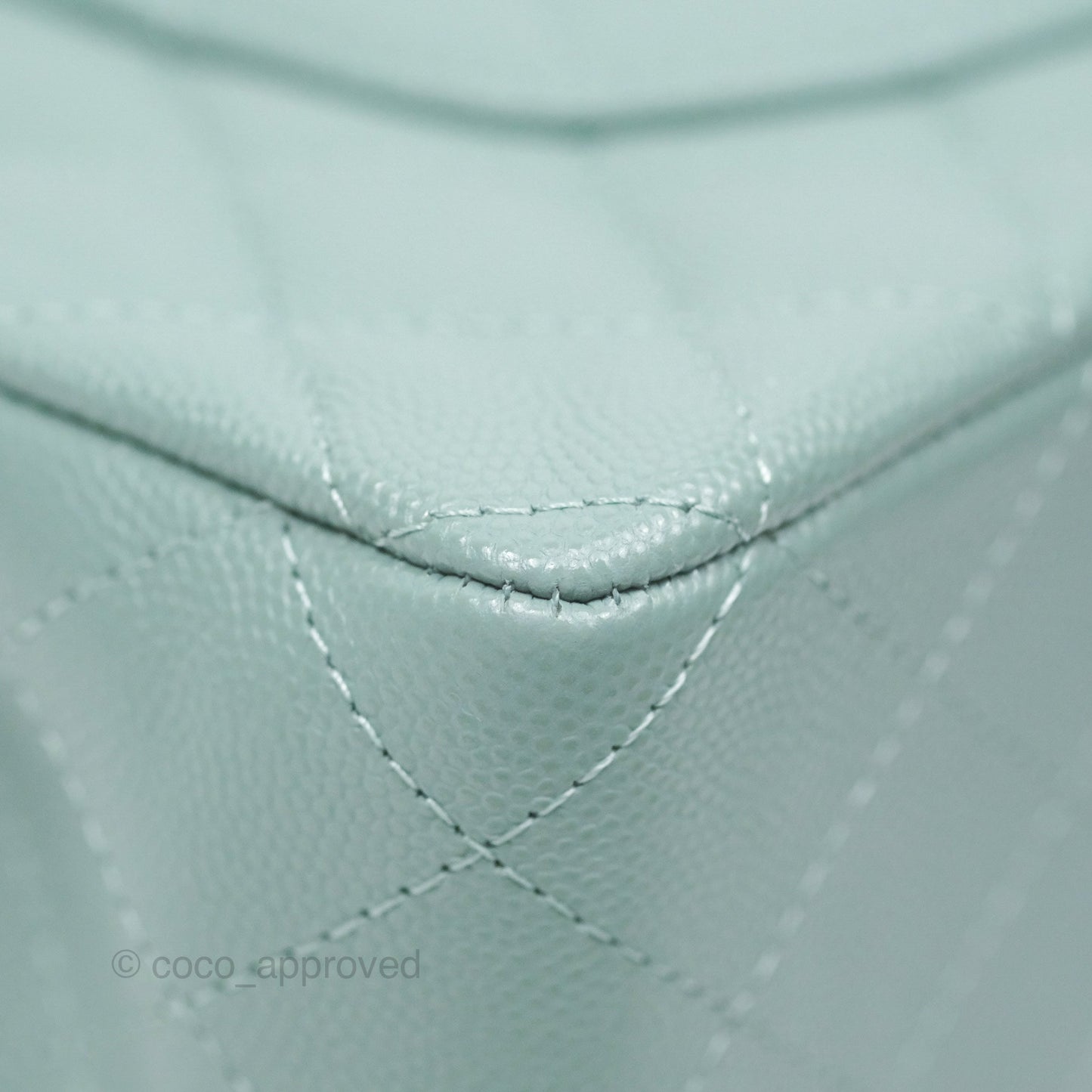 Chanel Classic M/L Medium Flap Quilted Tiffany Seafoam Green Caviar Gold Hardware