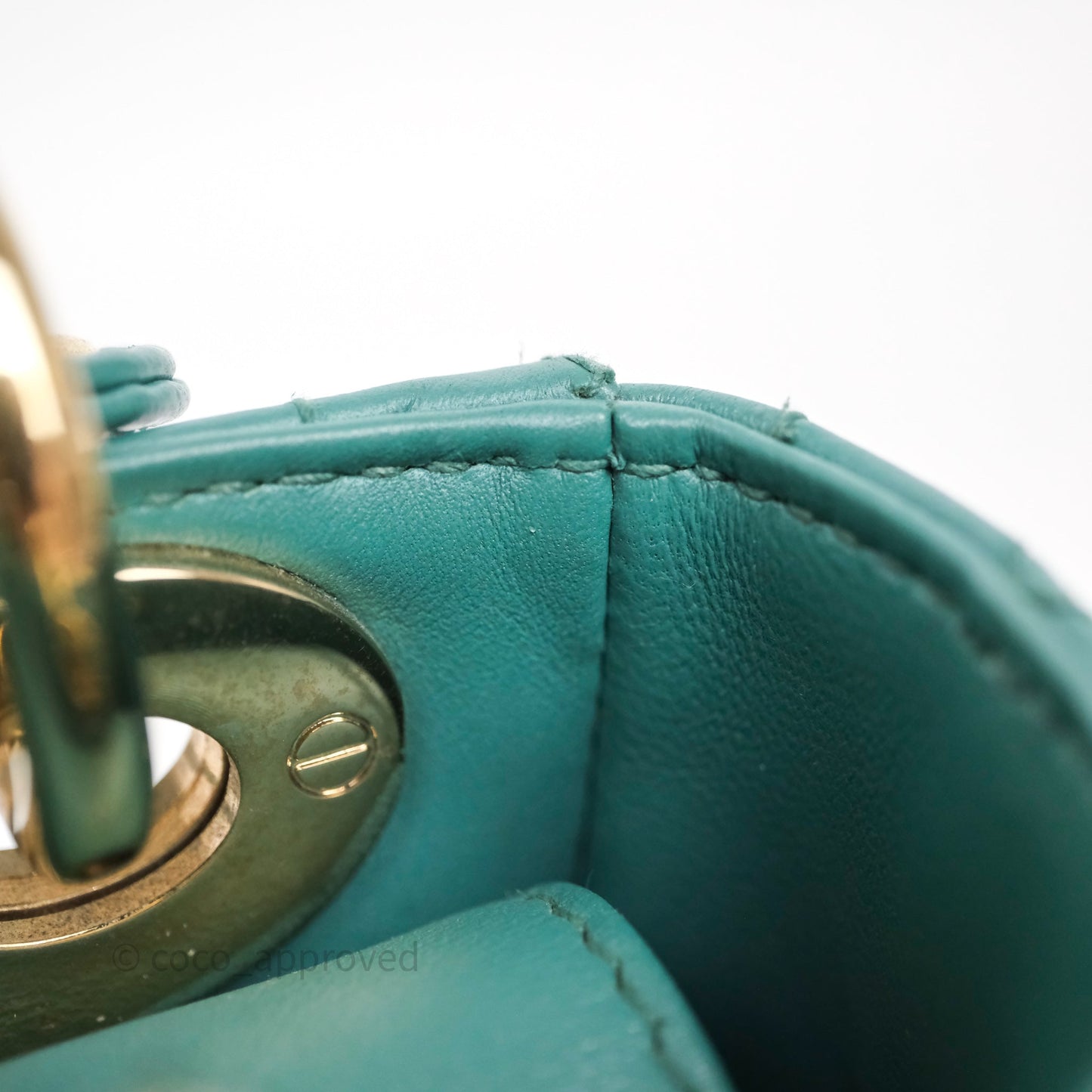 Christian Dior Mini Lady Dior Cannage Green Lambskin Gold Hardware