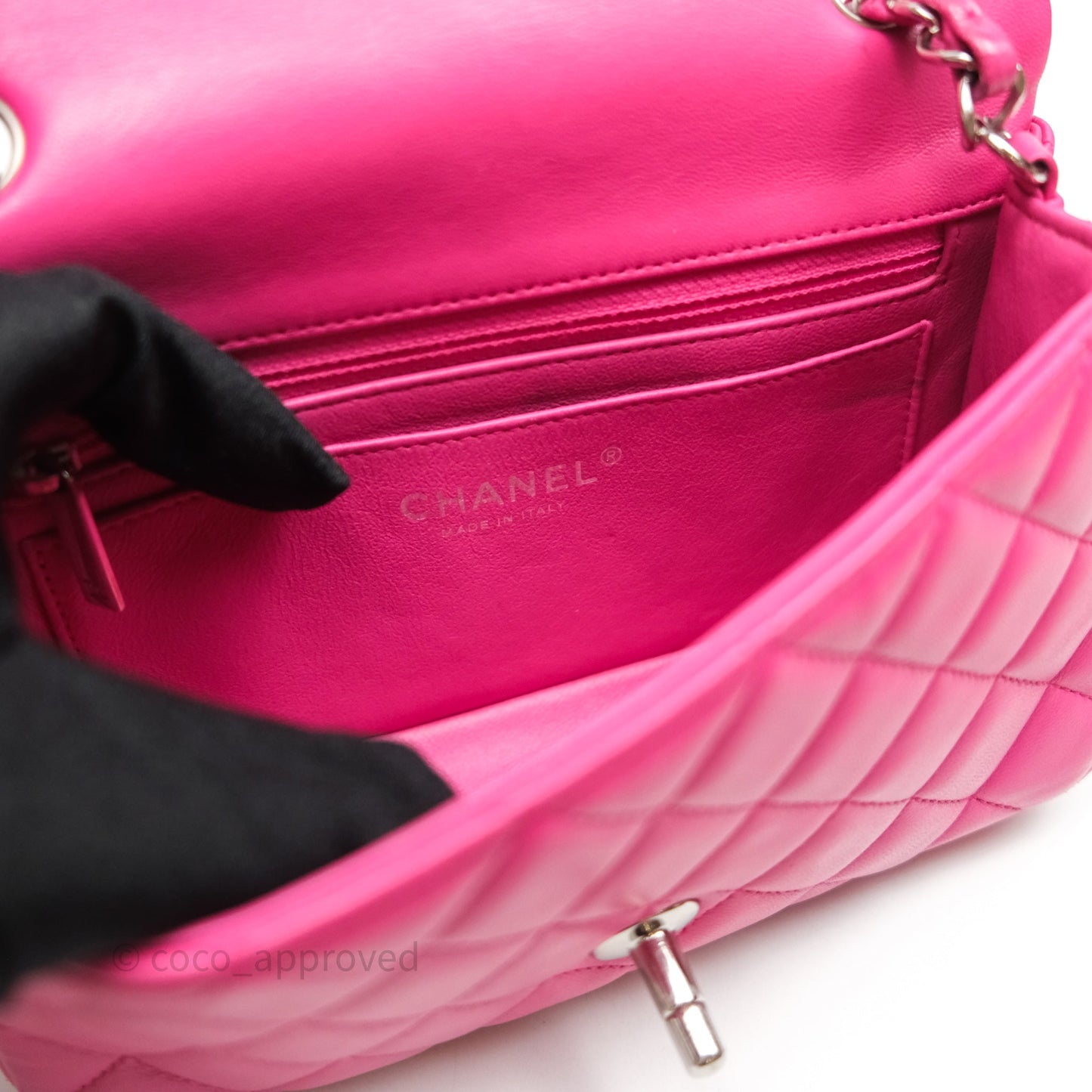 Chanel Mini Rectangular Quilted Dark Pink Lambskin Silver Hardware