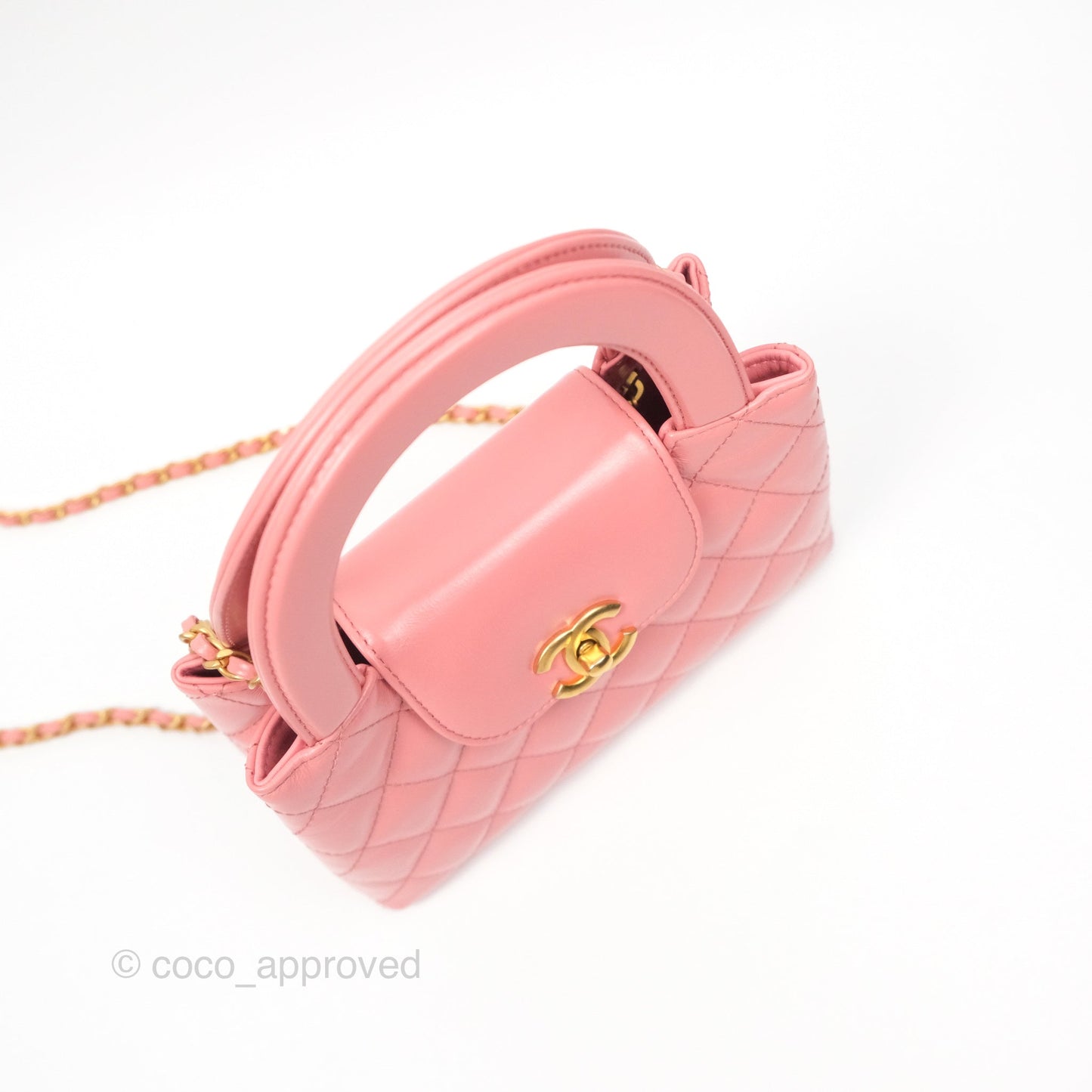 Chanel Kelly Bag Quilted Pink Shiny Calfskin Aged Gold Hardware