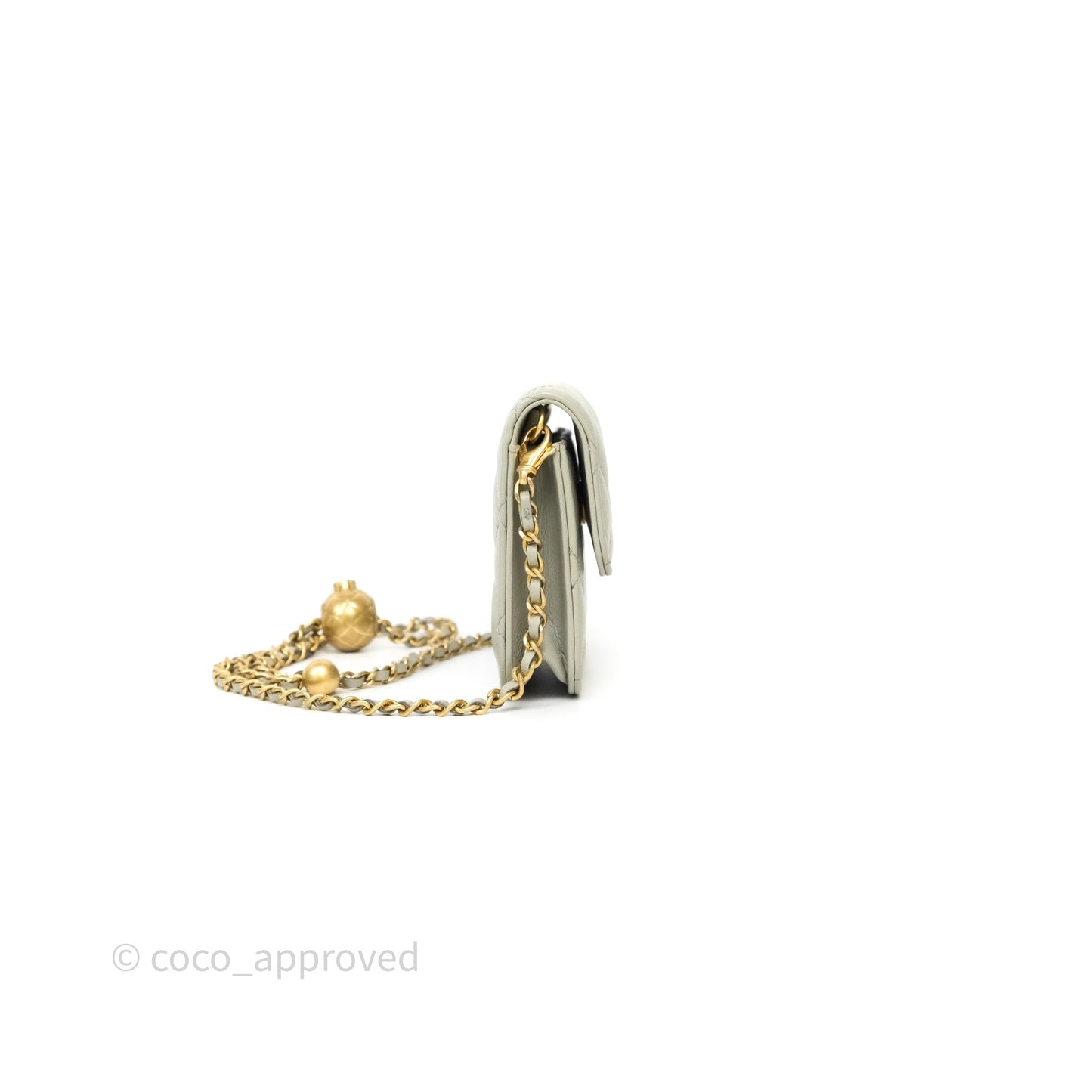 Chanel Pearl Crush Mini Clutch Belt Bag Grey Lambskin Aged Gold Hardware