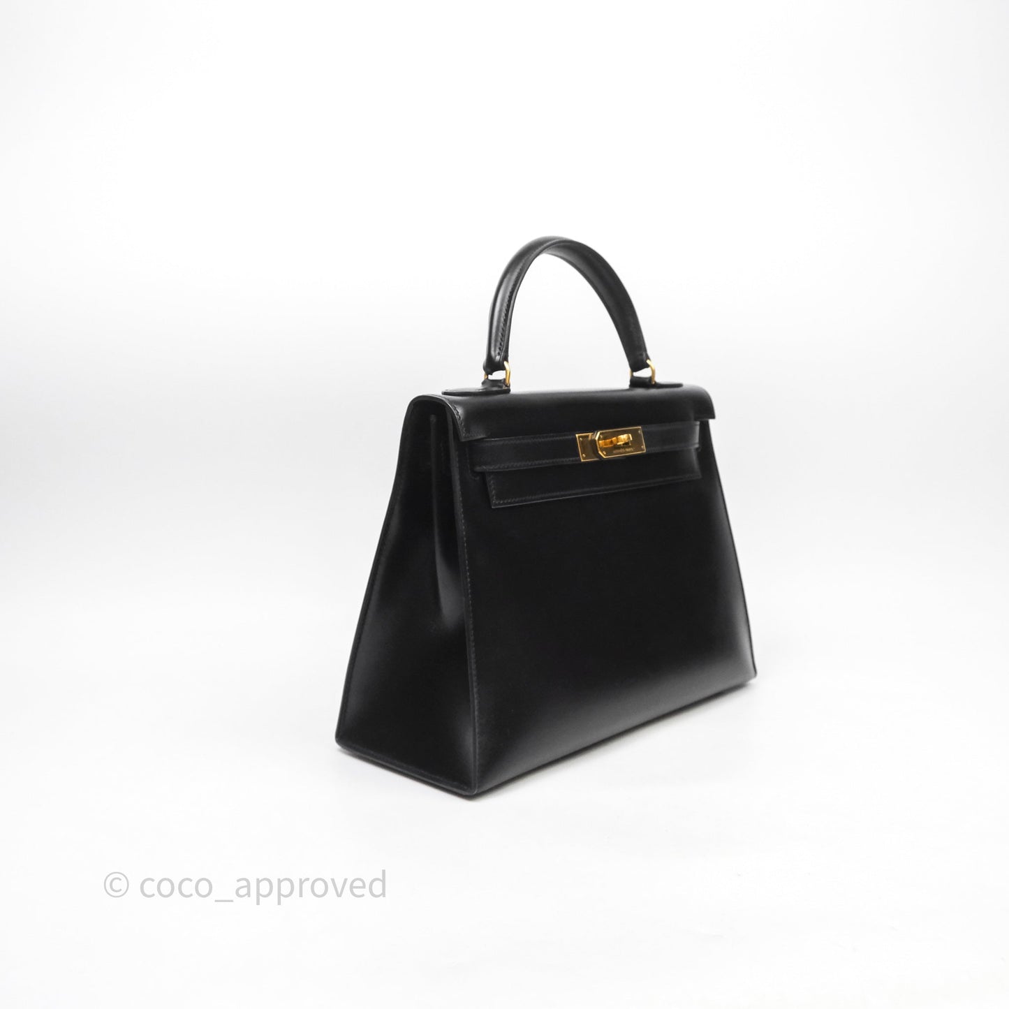 Hermès Vintage Kelly 28 Sellier Black Noir 89 Box Leather Gold Hardware