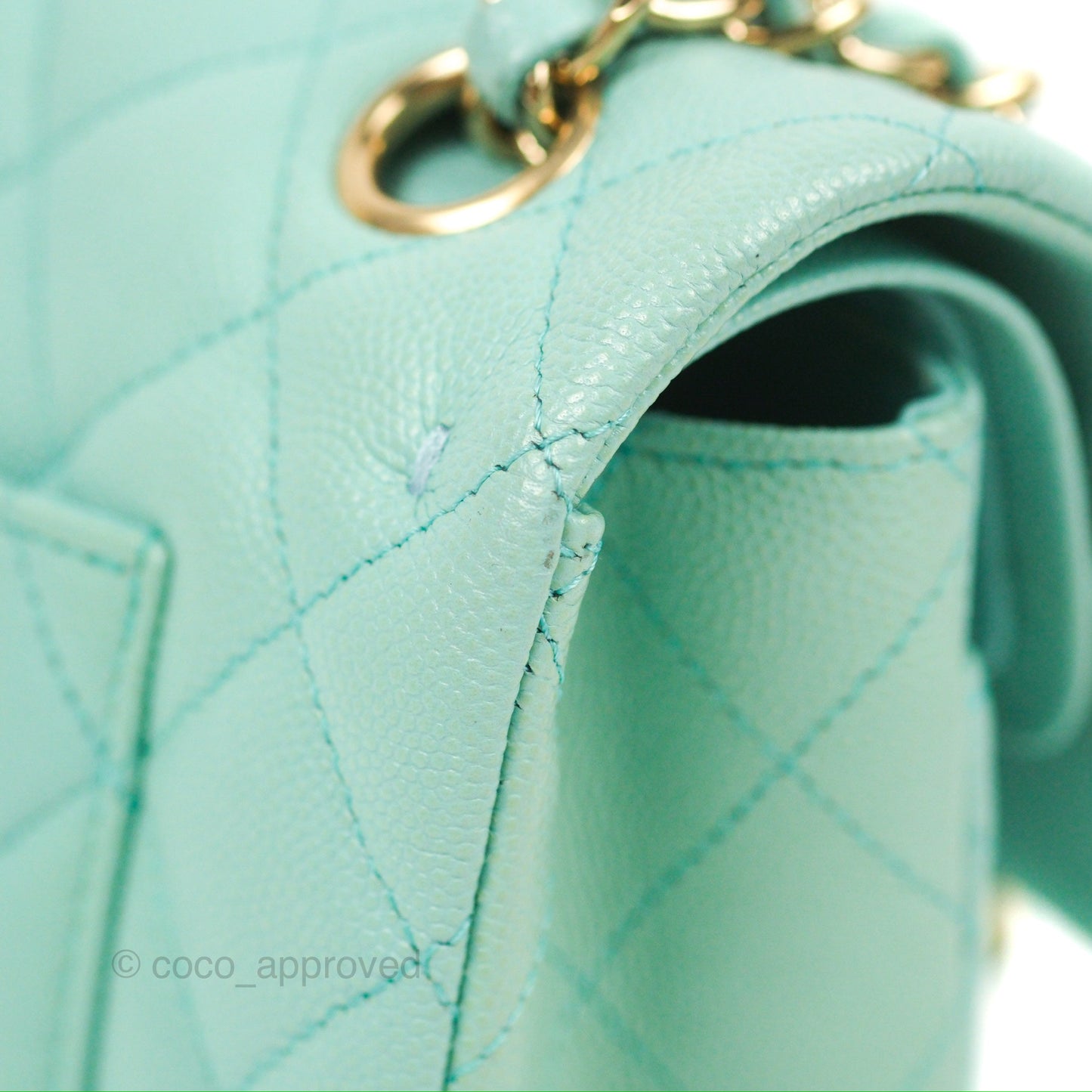 Chanel Small Classic Quilted Flap Tiffany Blue Caviar Gold Hardware 20C