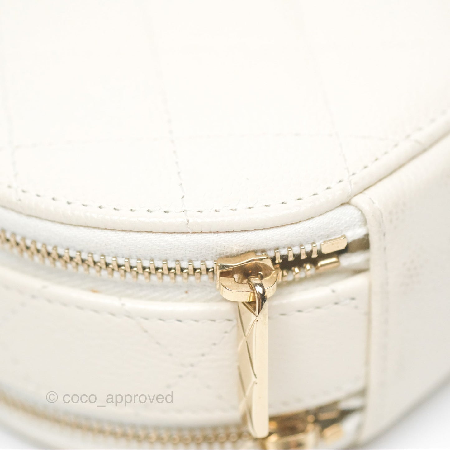 Chanel Mini Round Vanity Bag Handle With Care Ivory Caviar