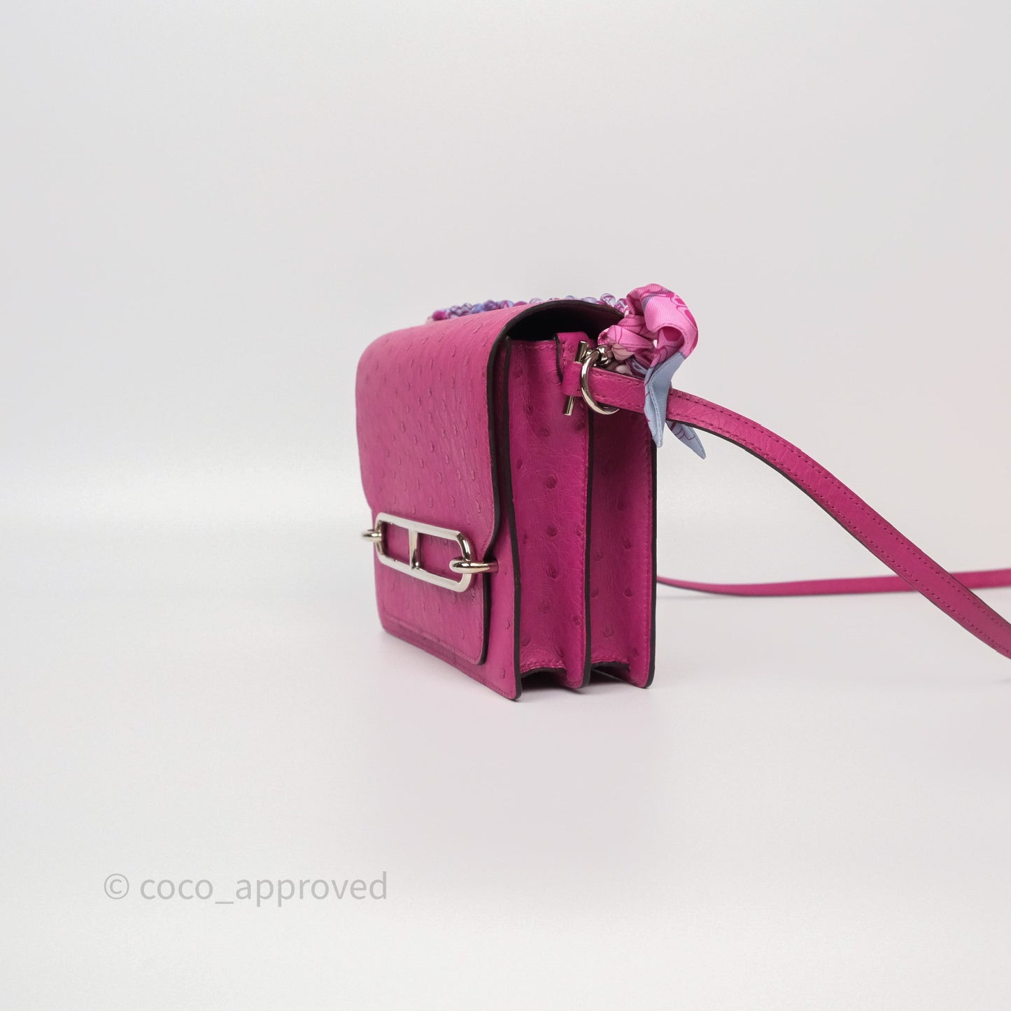 Hermès Roulis Mini 18 Rose Pourpre L3 Autruche Palladium Hardware