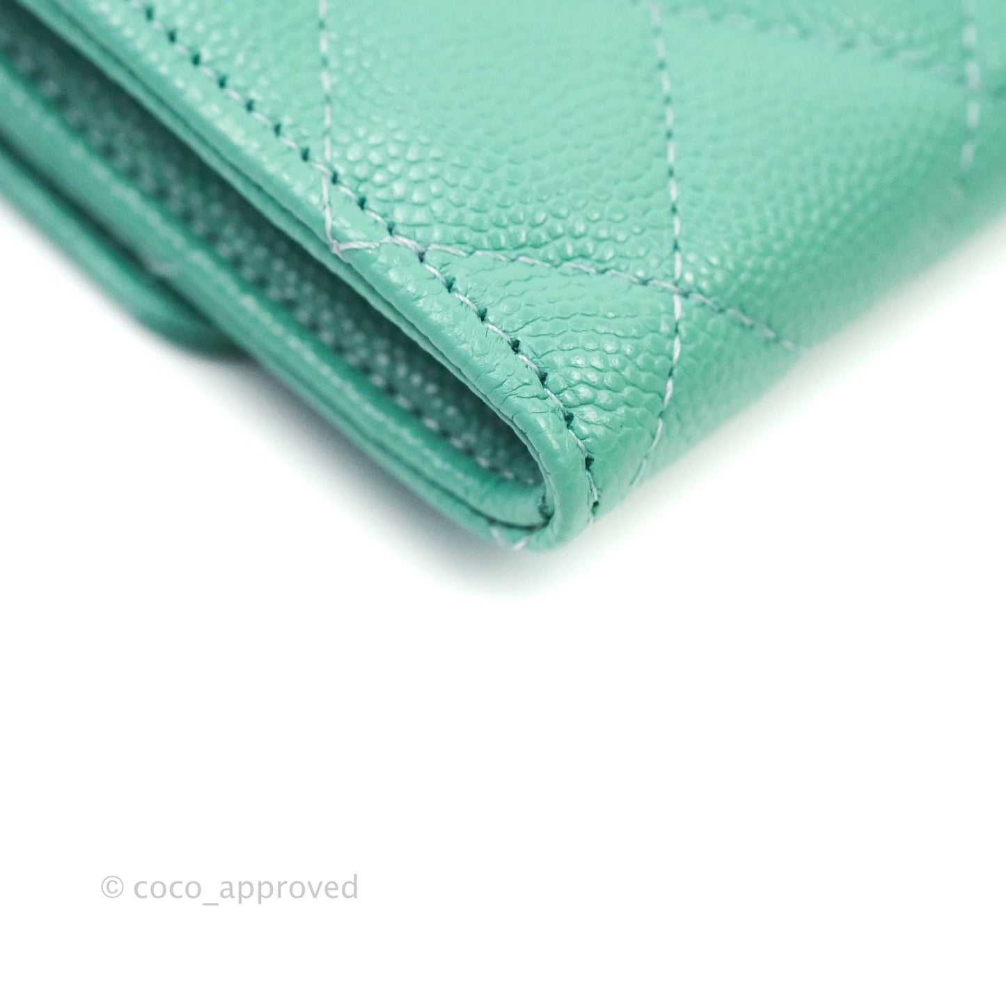 Chanel Quilted Flap Card Holder Caviar Mint Gold Hardware