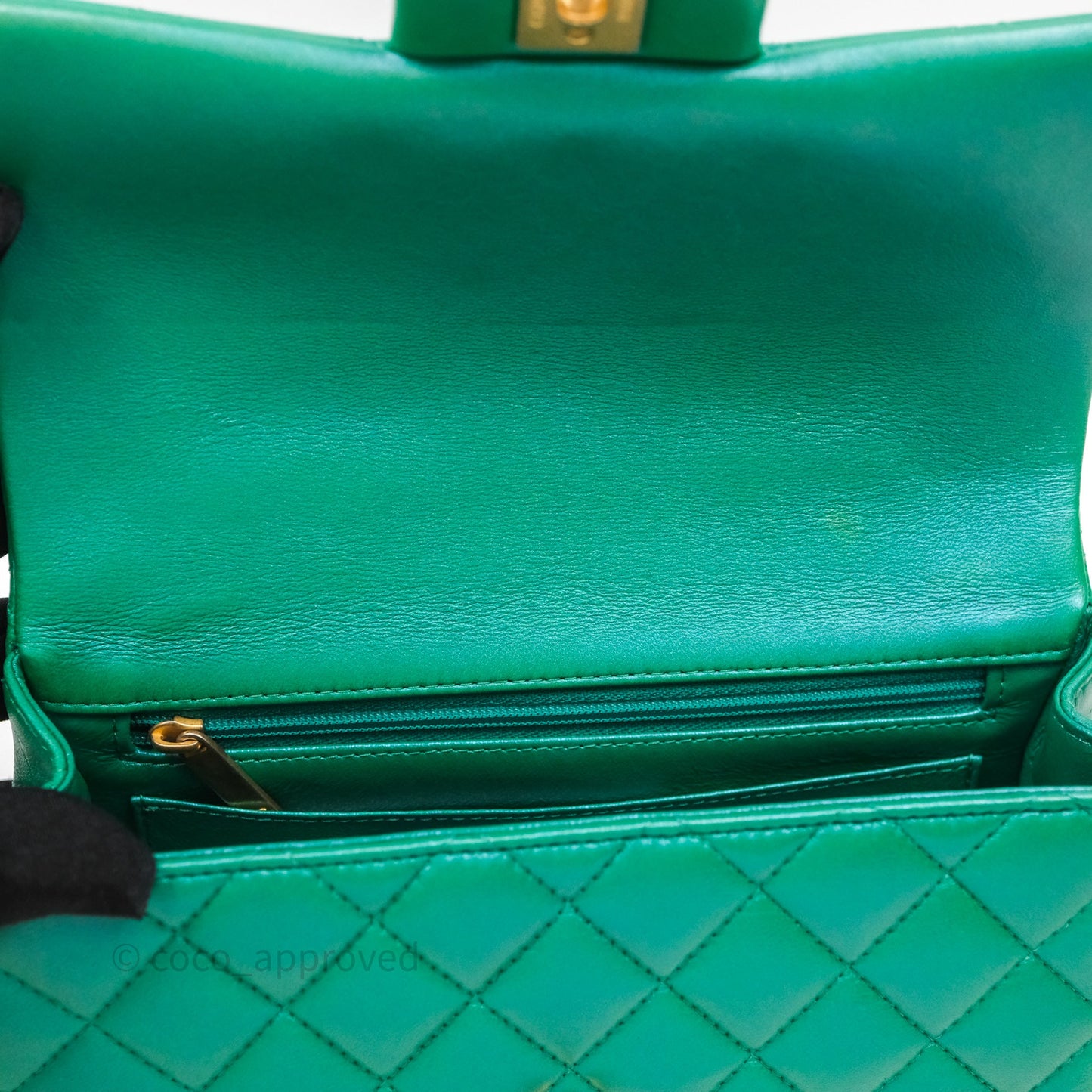 Chanel Top Handle Mini Rectangular Flap Bag Iridescent Green Lambskin Aged Gold Hardware