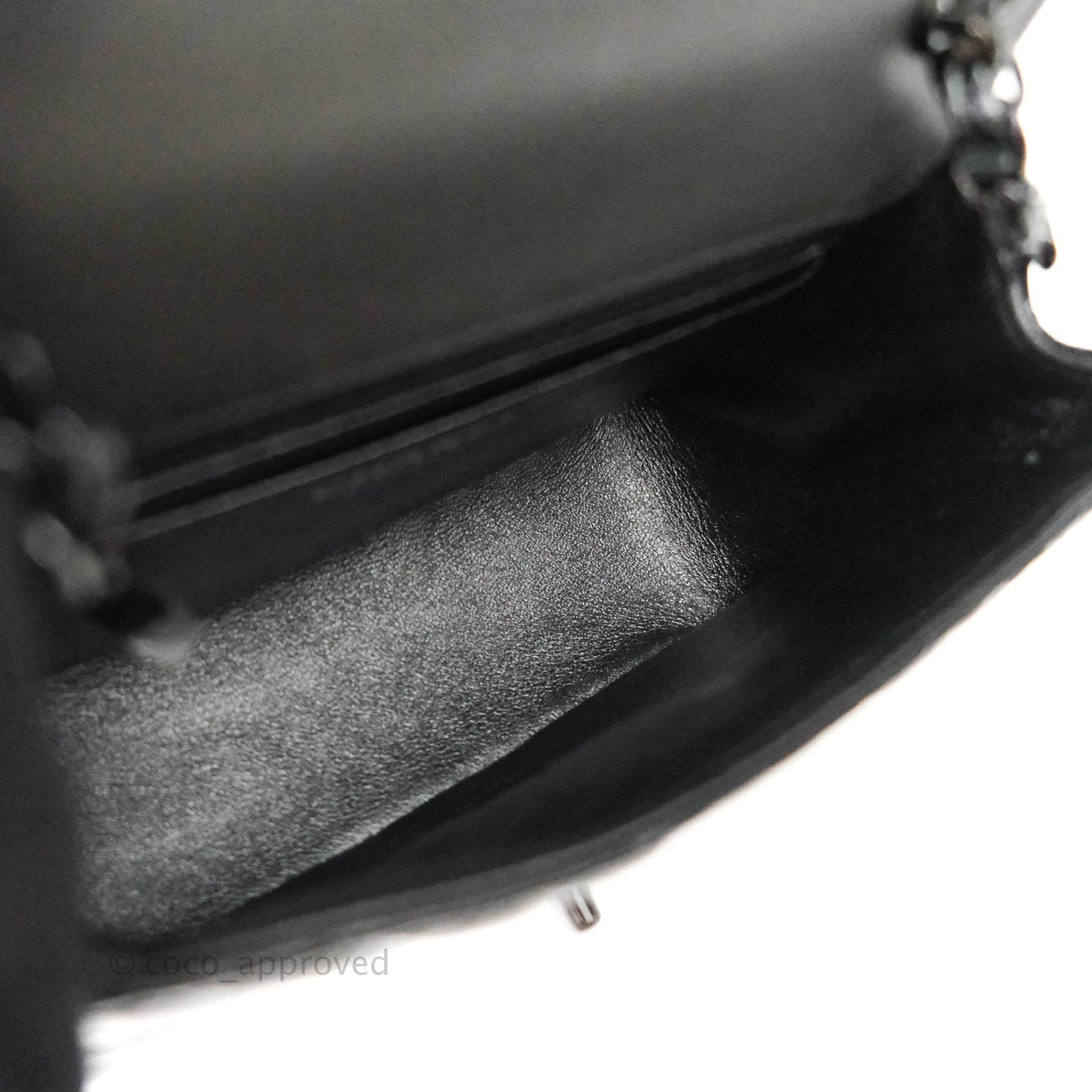 Chanel Mini Square Chevron Black Crumpled Metallic Patent So Black