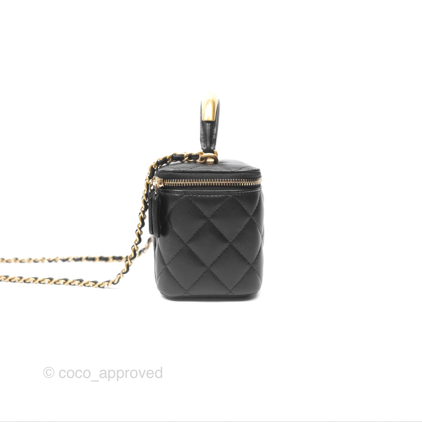 Chanel Vanity Rectangular Metal Top Handle Black Lambskin Aged Gold Hardware 22B