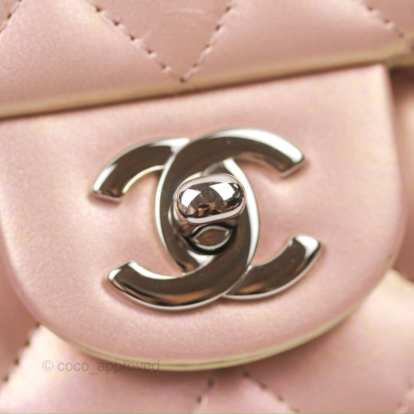 Chanel Mini Square Quilted Iridescent Pink Silver Hardware