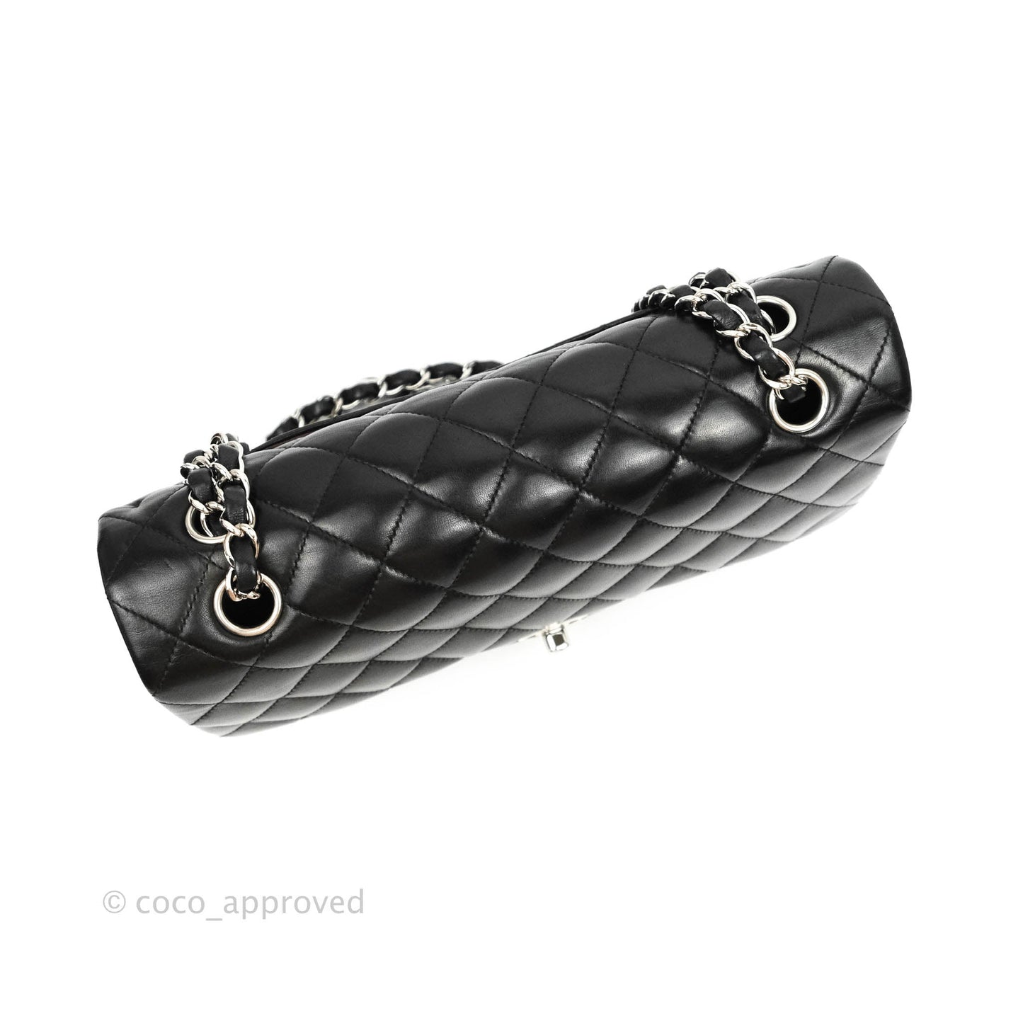 Chanel Classic M/L Medium Double Flap Black Lambskin Silver Hardware