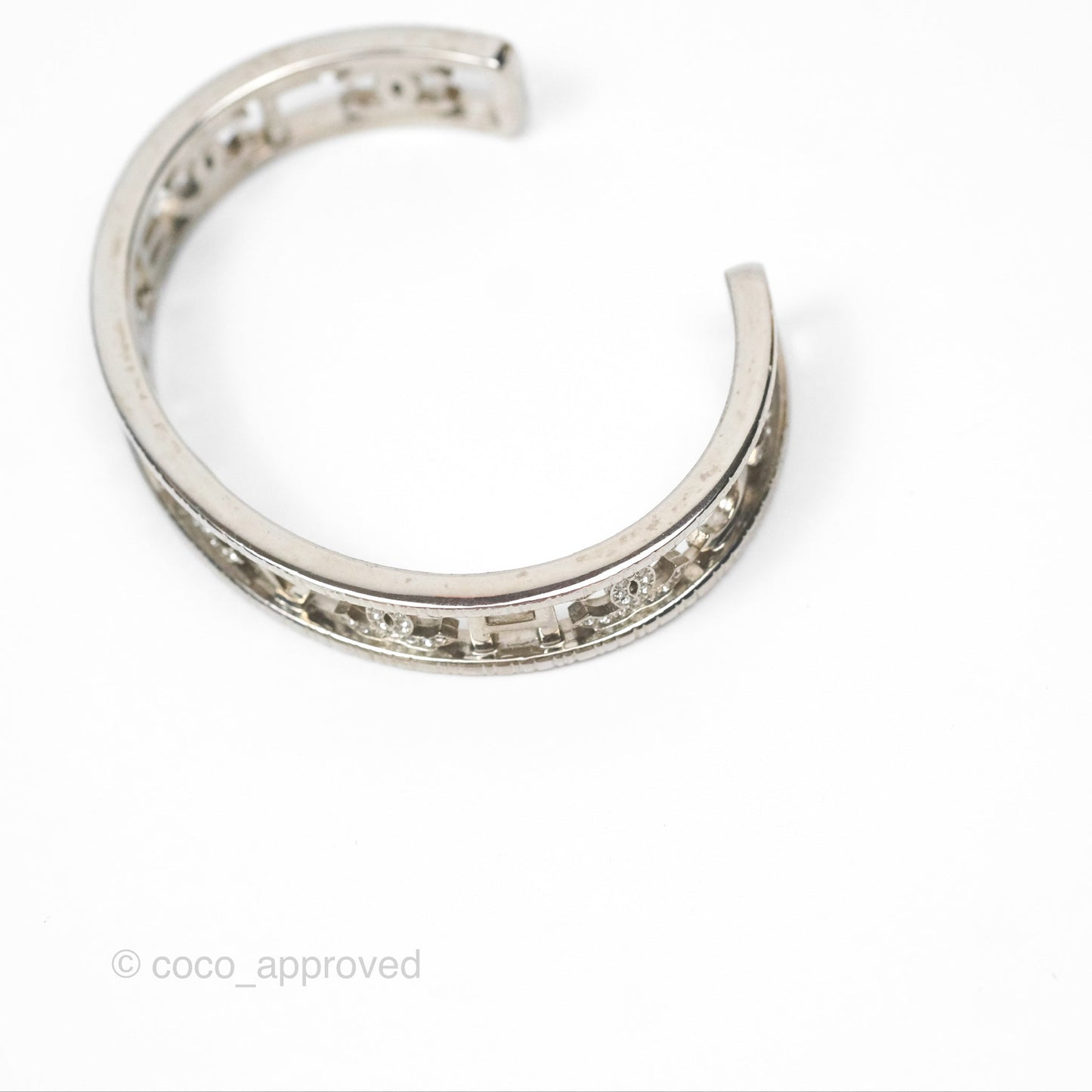 Chanel Logo CC Crystals Bangle Silver Tone 22A