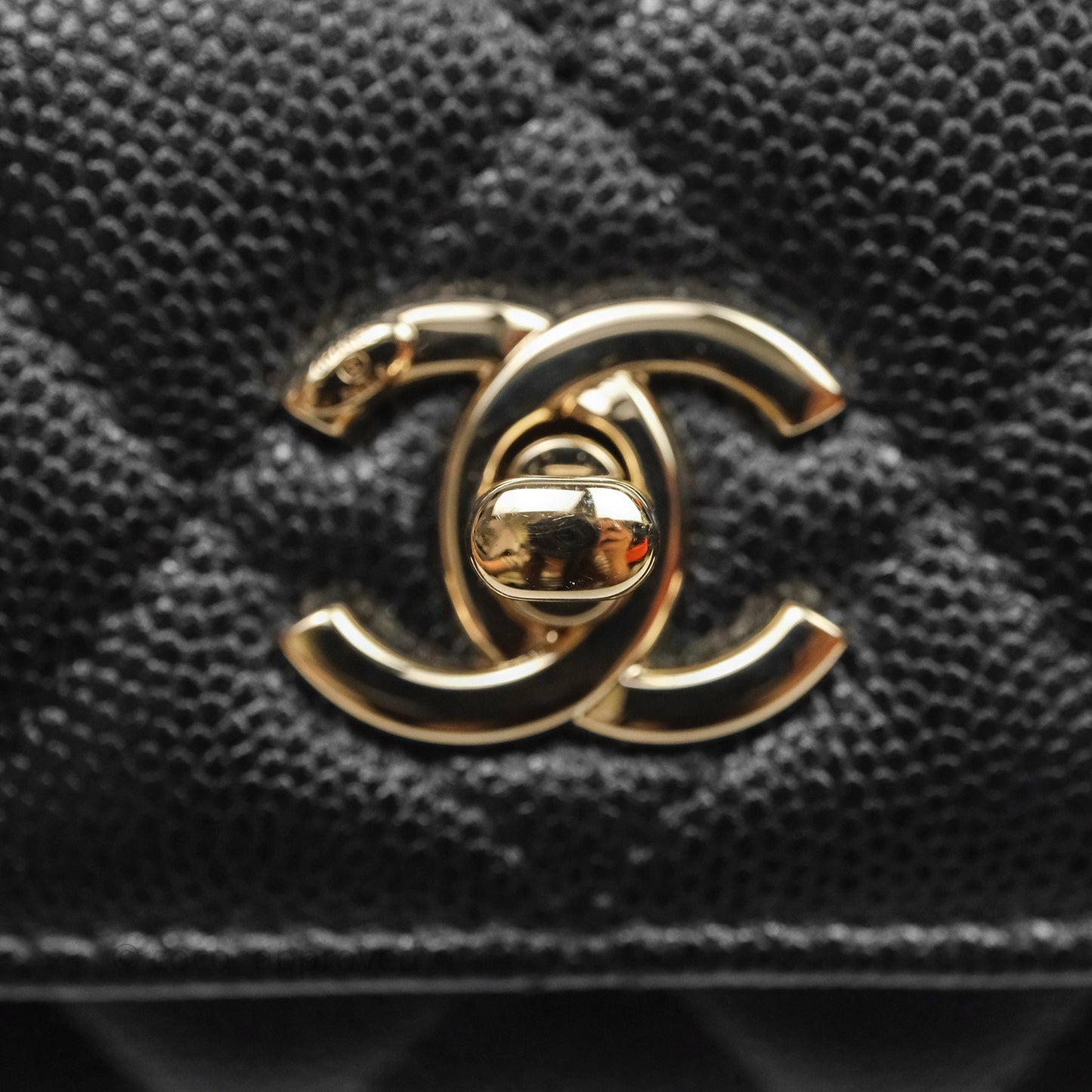 Chanel Nano Coco Handle Clutch Quilted Black Caviar Gold Hardware