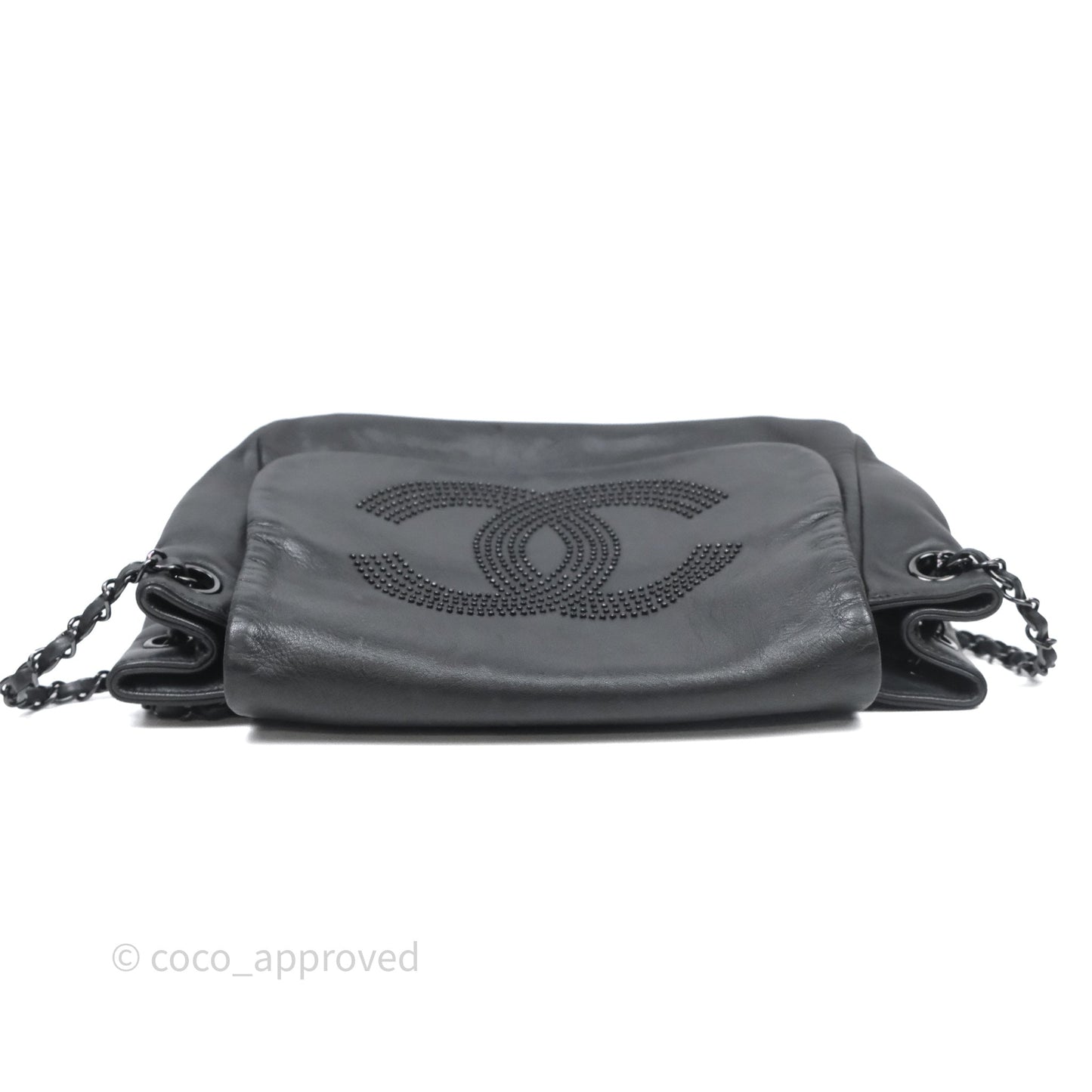 Chanel Lambskin Studded Accordion Black CC Flap Bag So Black Hardware