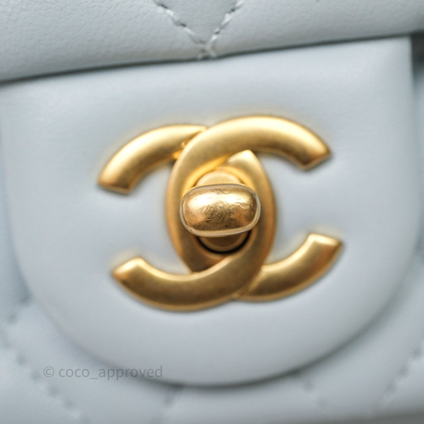 Chanel Pearl Crush Mini Rectangular Light Blue Lambskin Aged Gold Hardware