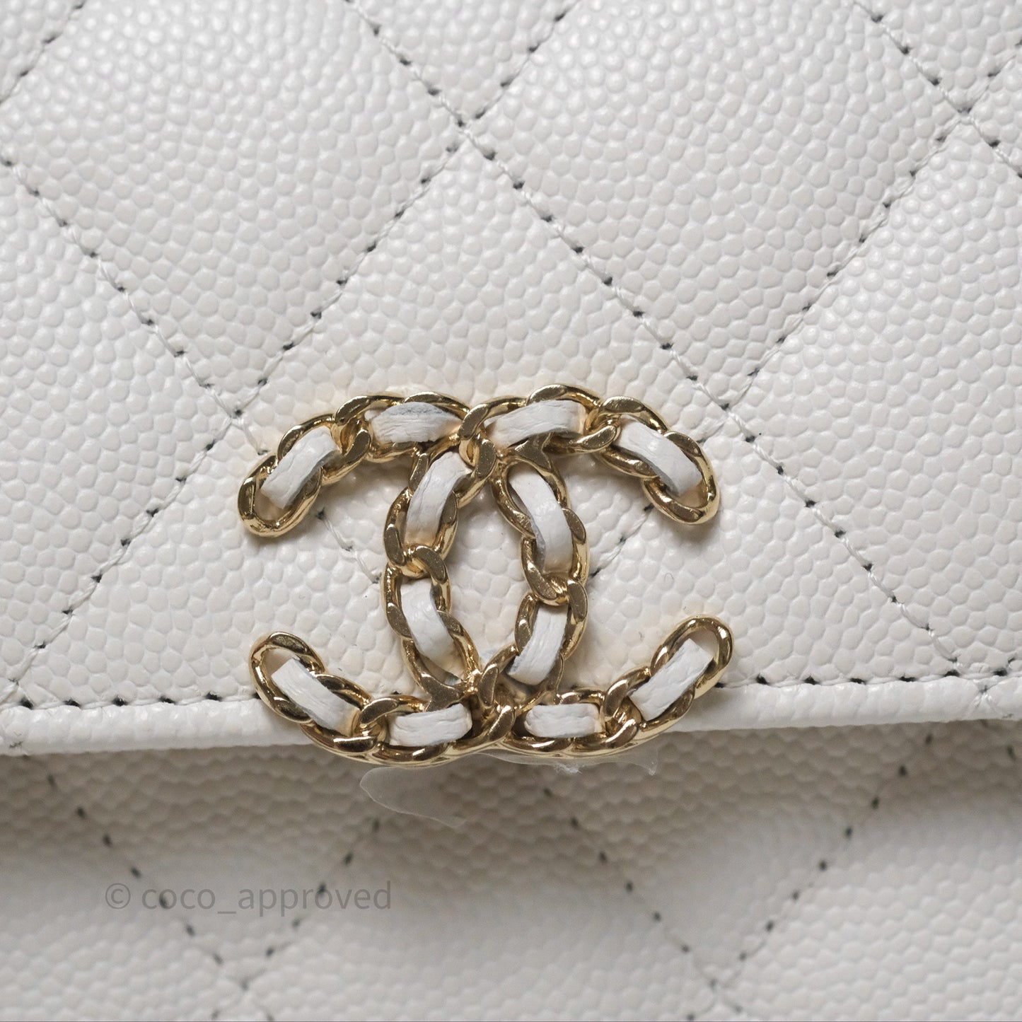 Chanel Small Top Handle Clutch with Chain White Caviar Light Gold Hardware 23P