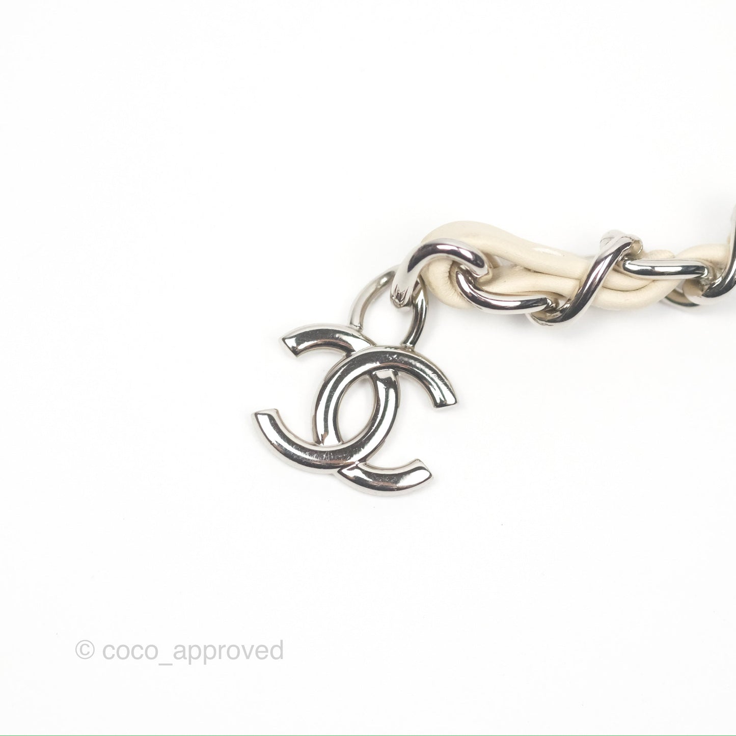 Chanel Mini Card Holder Chain Belt Bag Chevron Ivory Calfskin Silver Hardware