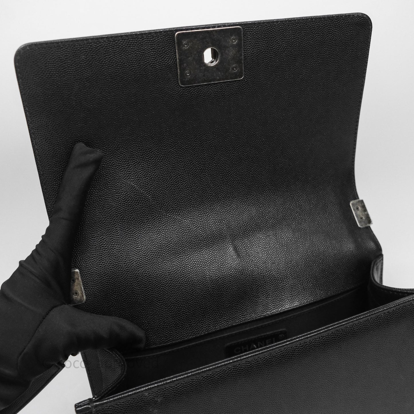 Chanel Medium Boy Quilted Black Caviar Ruthenium Hardware