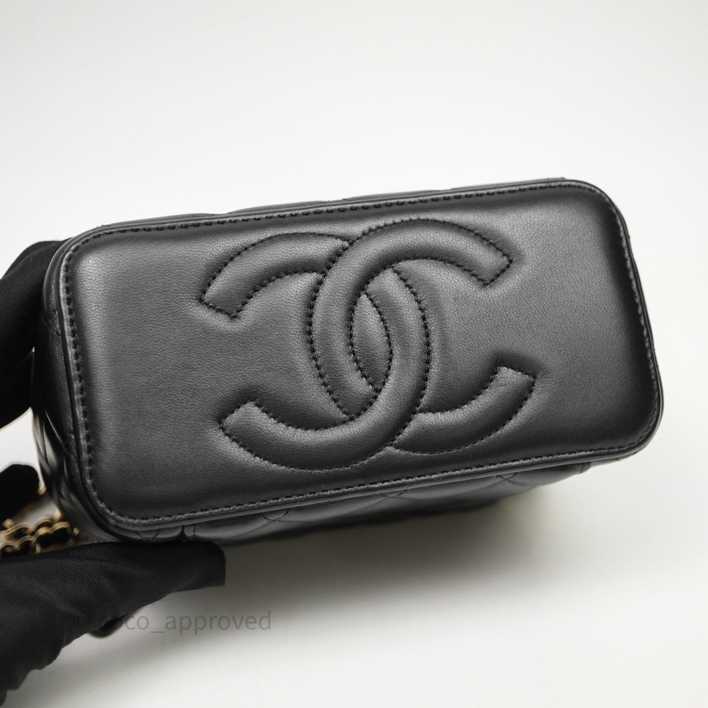 Chanel Vanity Rectangular Top Handle Black Lambskin Light Gold Hardware