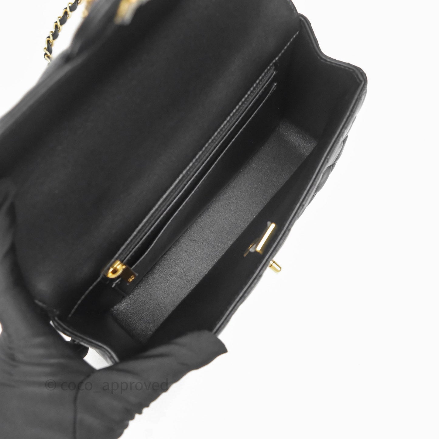 Chanel Logo Top Handle Small Flap Bag Black Lambskin Gold Hardware 24C