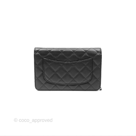 Chanel Quilted Classic Wallet on Chain WOC Black Lambskin Silver Hardware